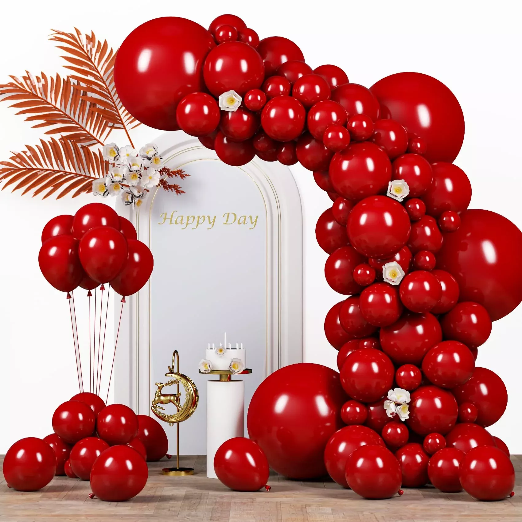 Voircoloria Ruby Red Balloon Garland Kit - 130pcs, 5-18 inch Latex