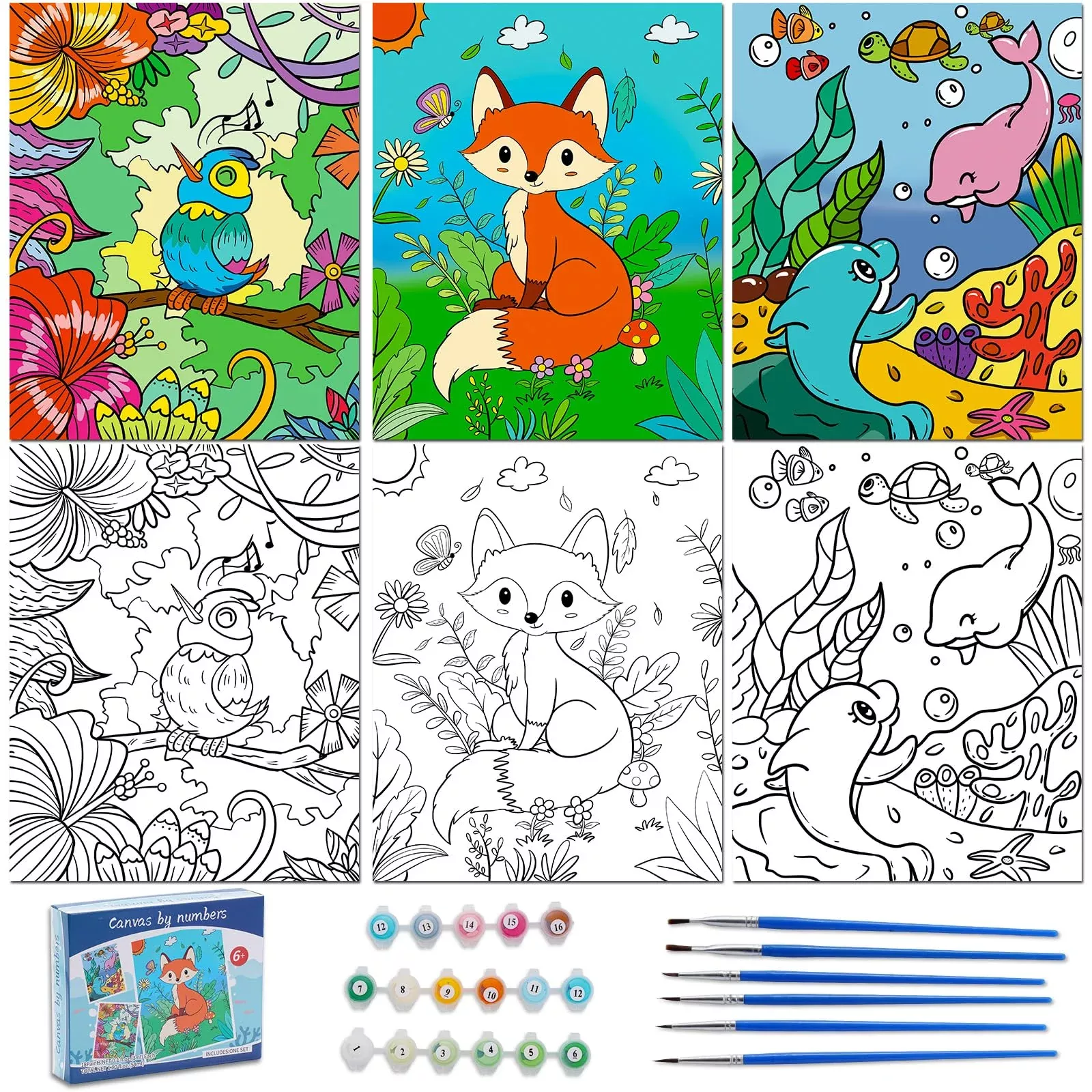 Volmop Kids Paint by Number Kit - Fox - 17 Acrylic Paint Pots