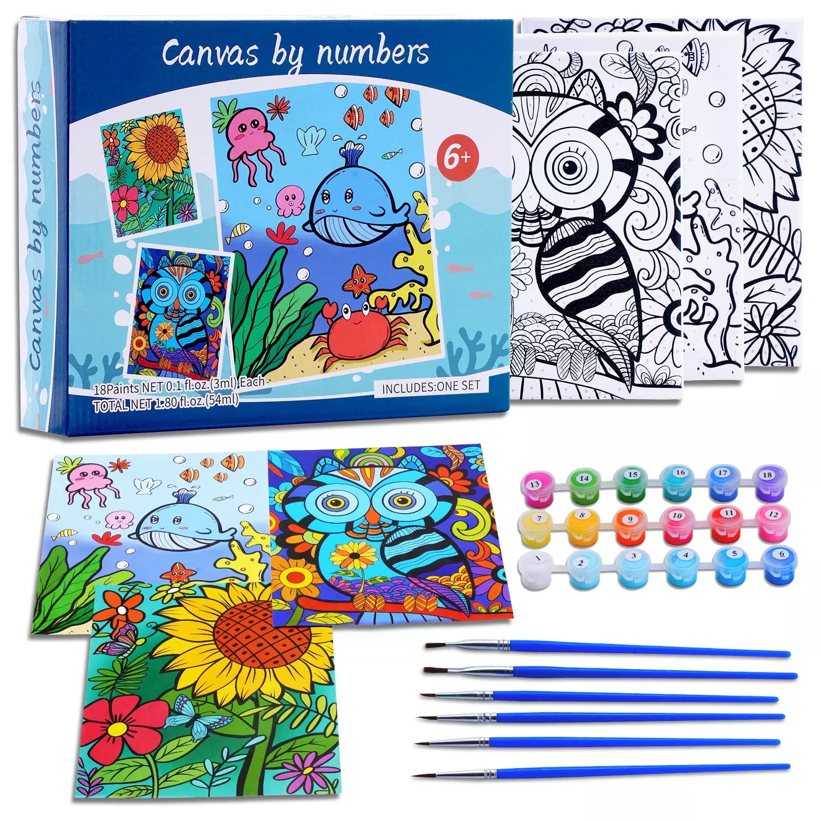 Volmop Paint by Number Kit for Kids - 3 Canvas Set, 10.2