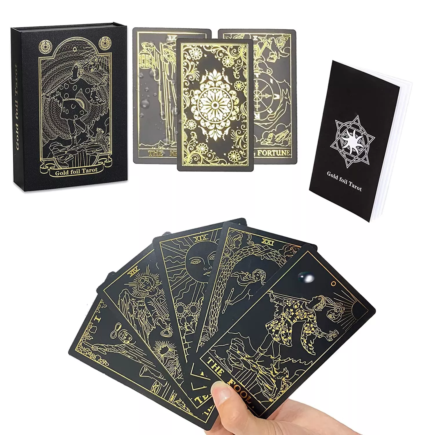 Vovcig 78 Tarot Card With Guidebook,Black Tarot Cards For Beginners Ta