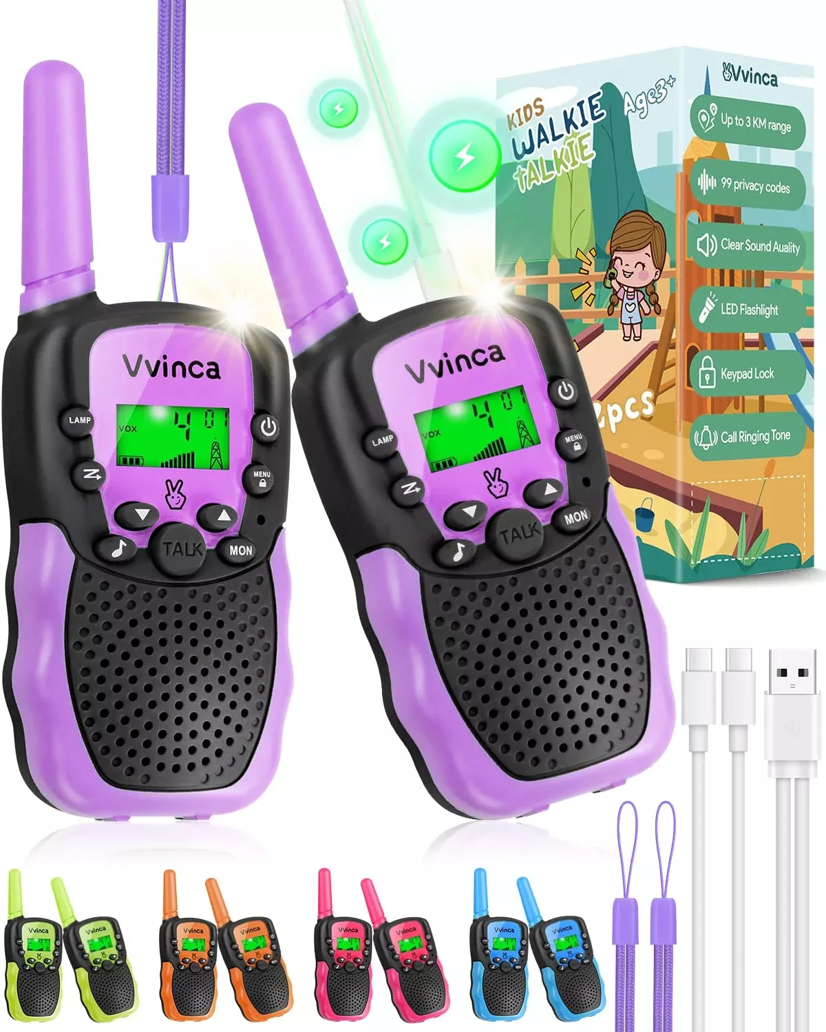 Vvinca Children's Rechargeable Walkie-Talkies 3000m 4-Black