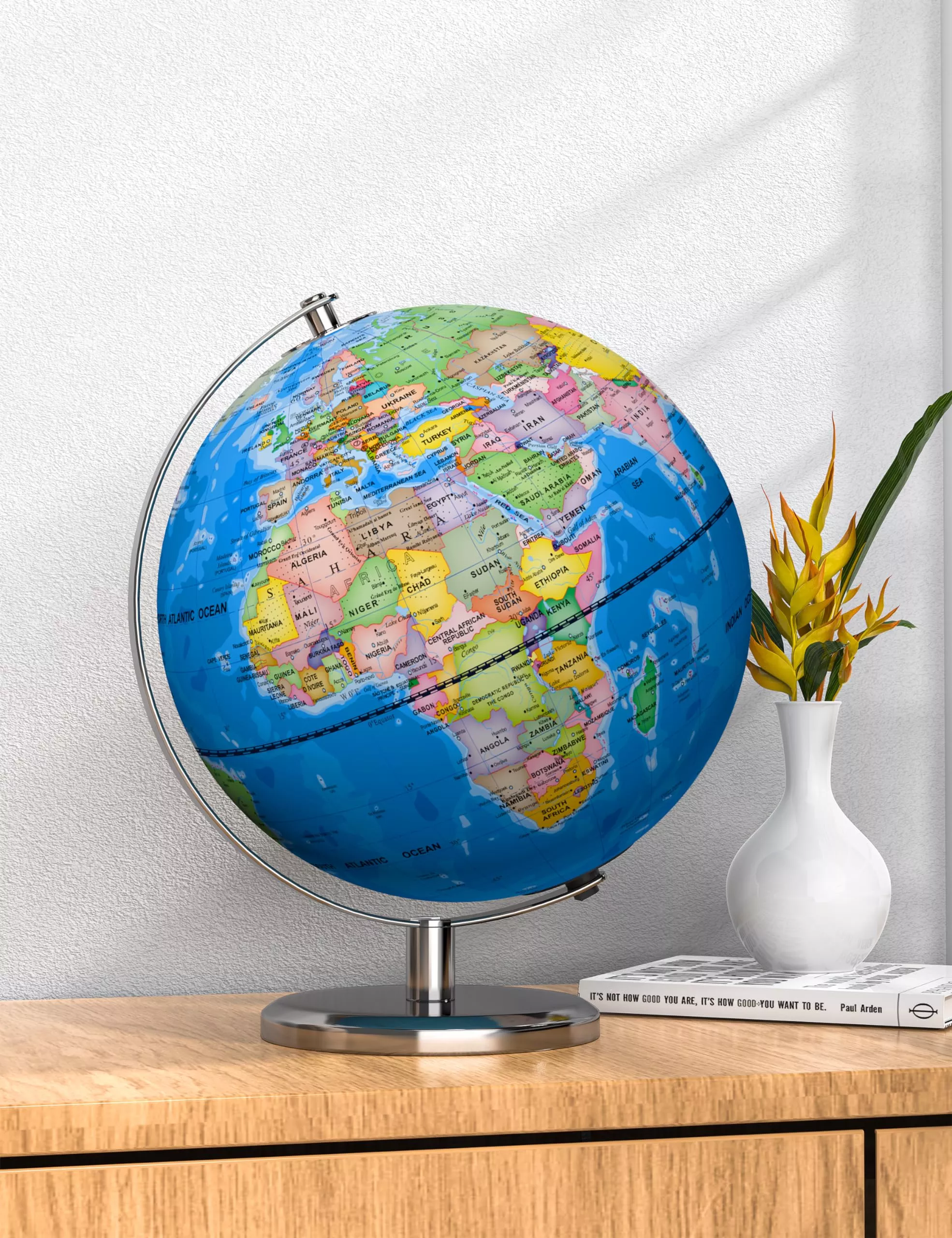 Waldauge 9'' Illuminated World Globe With Stand, Educational Globes Fo