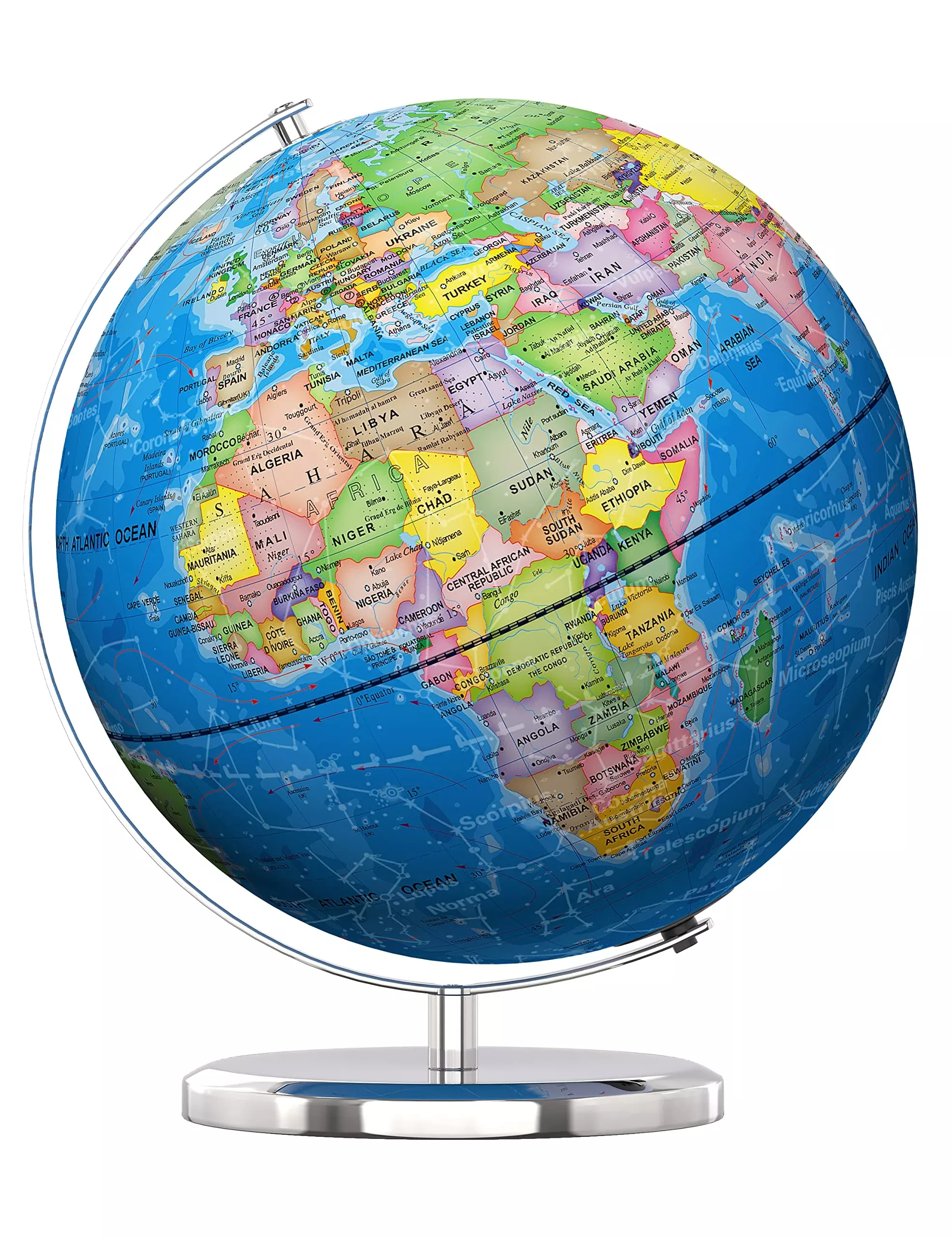 Waldauge Illuminated World Globe - 17" Blue Educational Decor