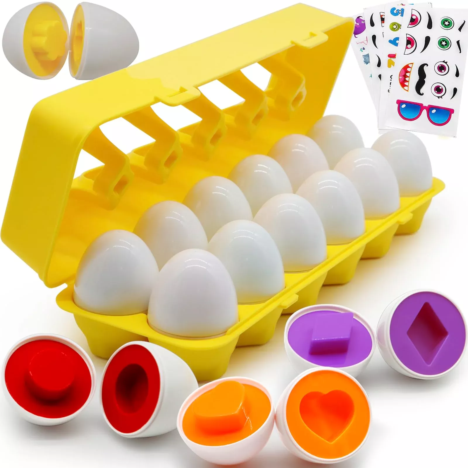 Wanonoo 12 Pcs Matching Easter Eggs Toys For Toddlers 1-3 Shape Sorter