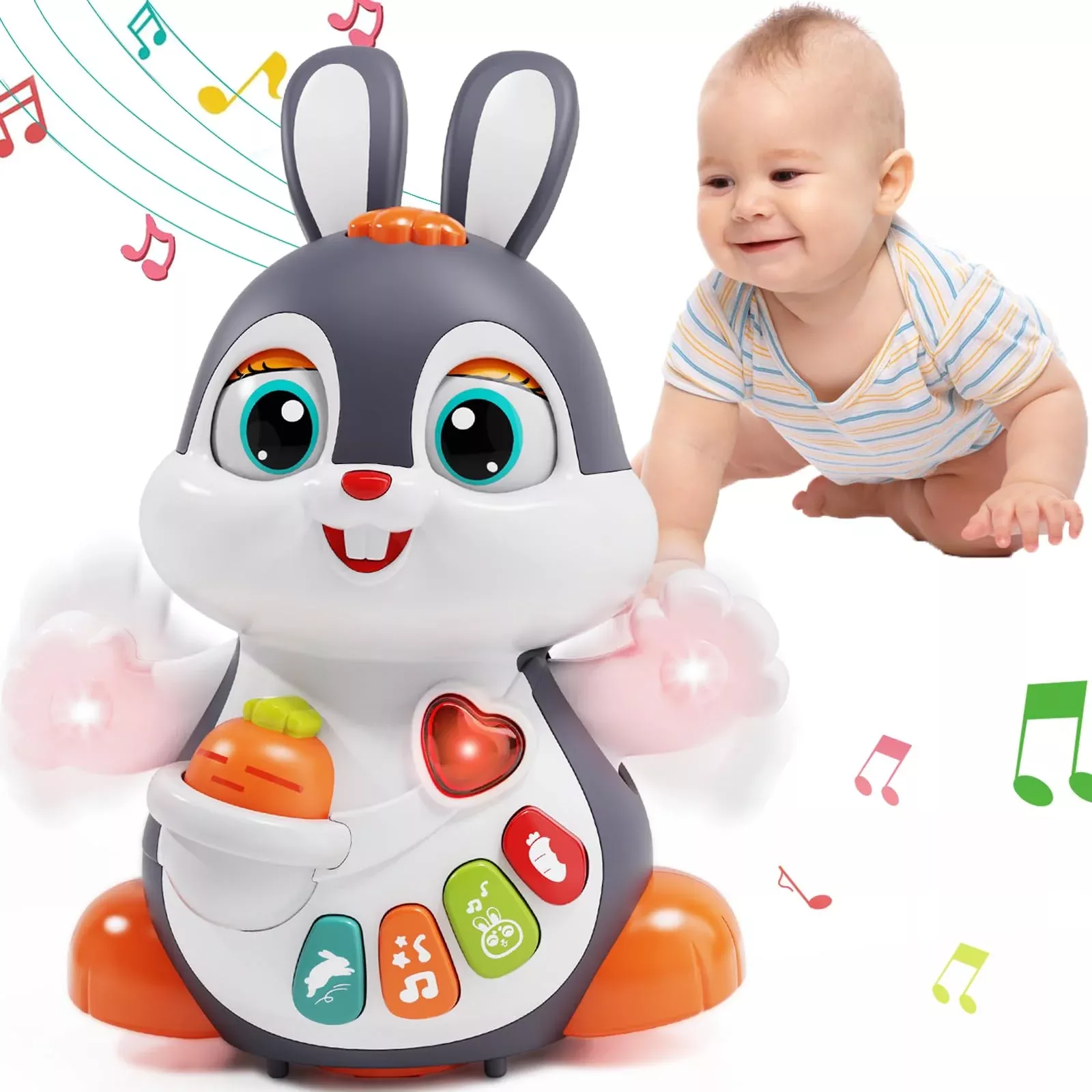 Wanonoo Easter Musical Bunny Toy for Babies 8-12 Months White Small