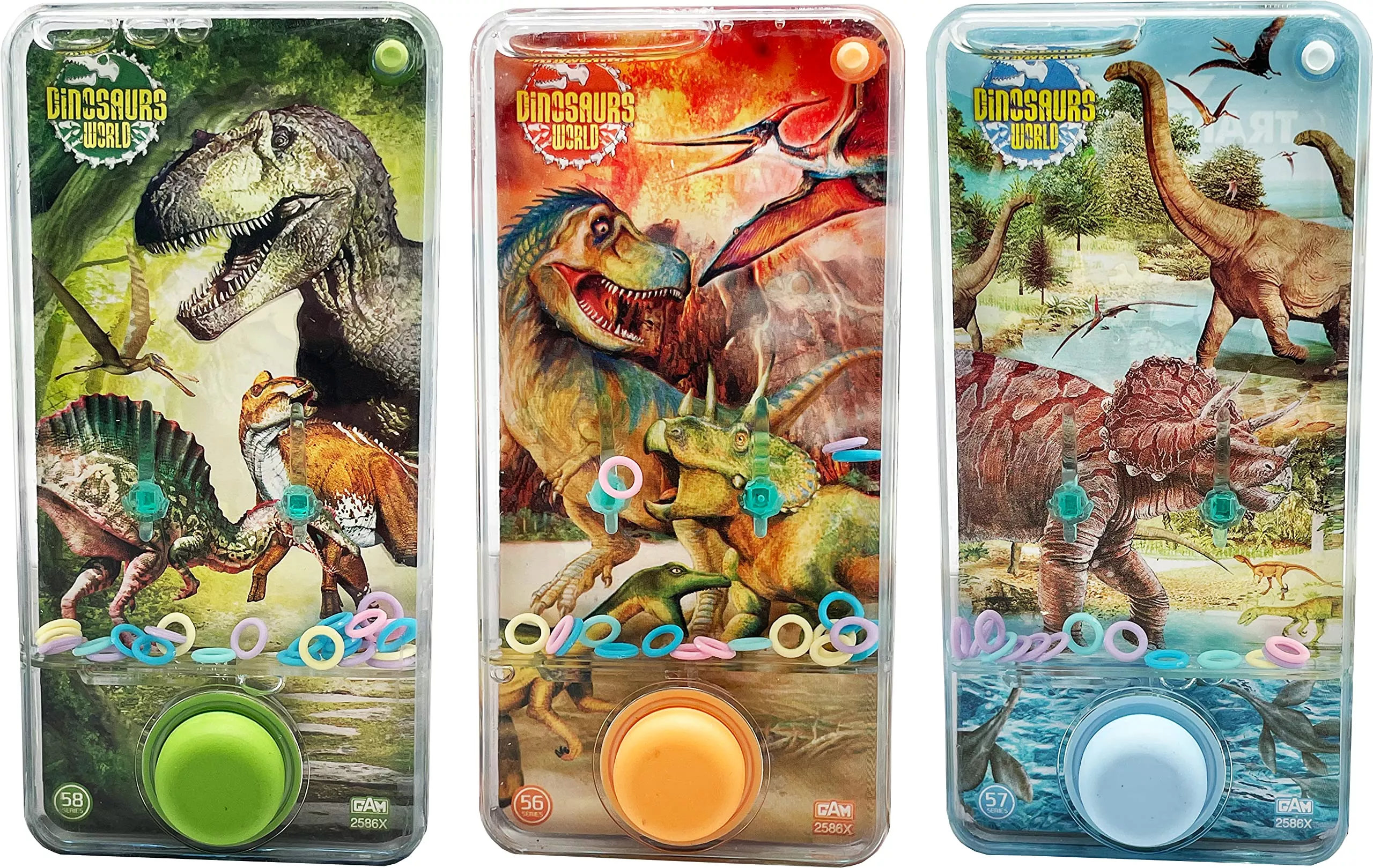 Water Games Handheld Dinosaur Water Ring Toy - 3 Pack, Small, Multicol