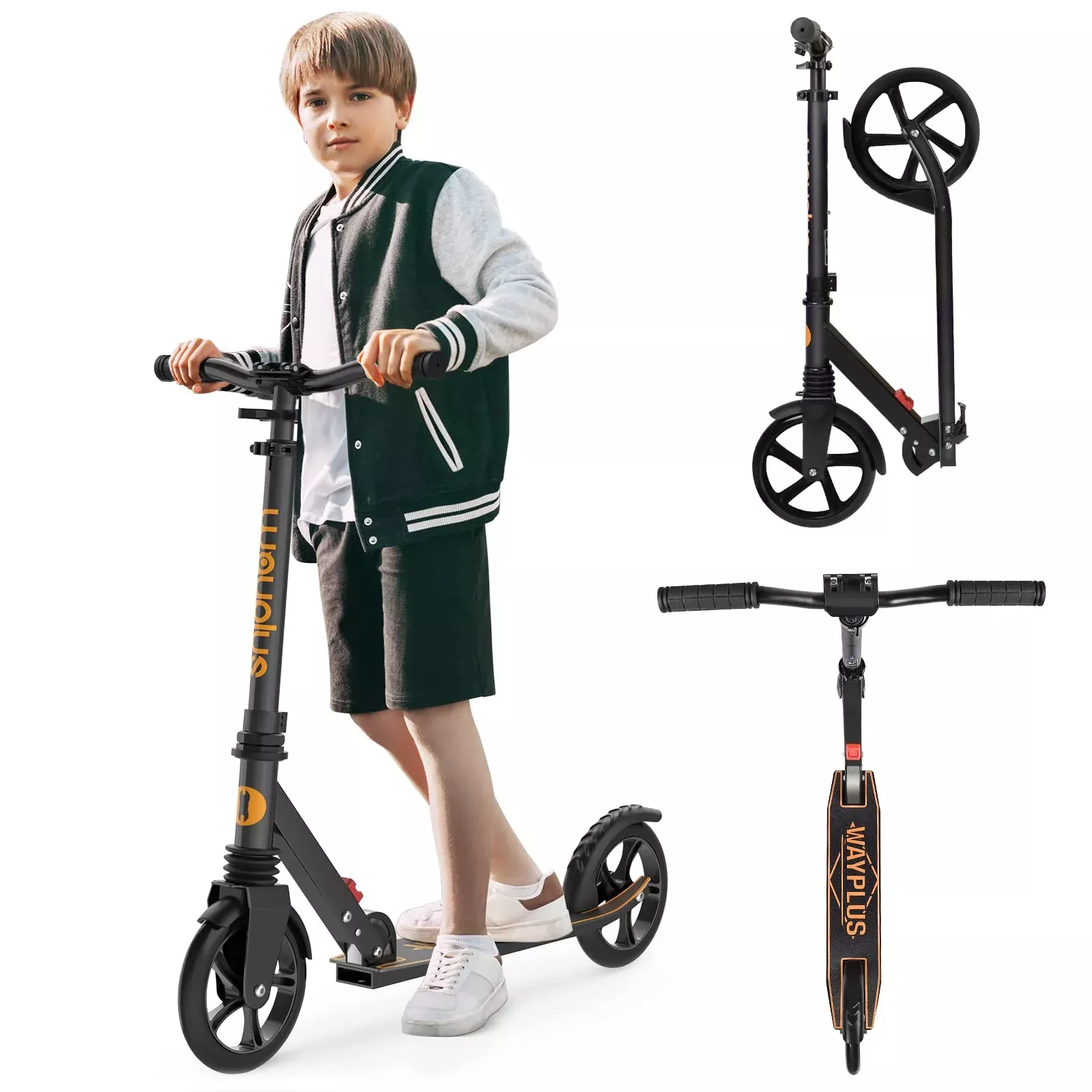 WAYPLUS Kick Scooter for Kids & Teens, Adjustable Height, Orange