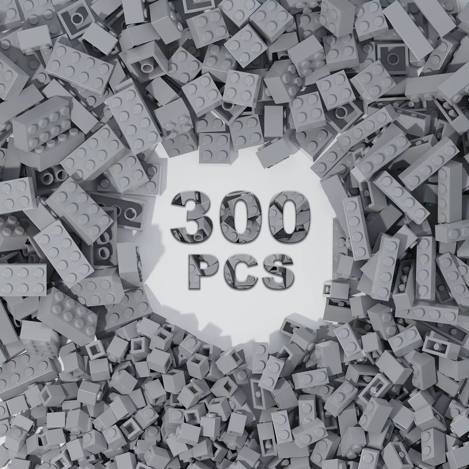 WEBRICK Classic Building Bricks - 300 Pcs Light Gray Plastic Blocks, C