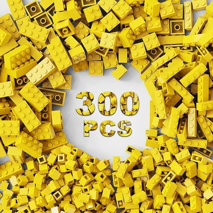 WEBRICK Classic Building Bricks - 300 Pcs Yellow Plastic Blocks, Compa