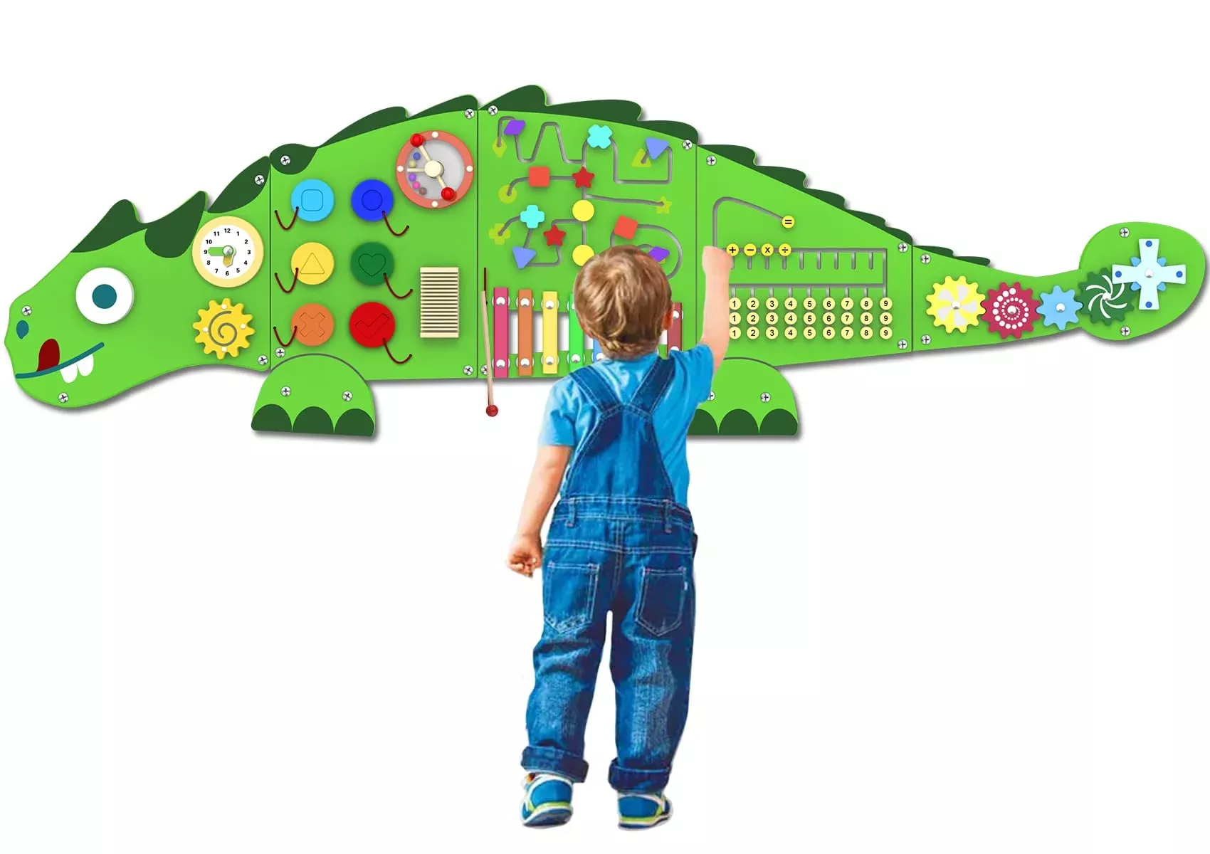 Wednik Dinosaur Wall-Mounted Busy Board, Green, 9 Interactive Activities
