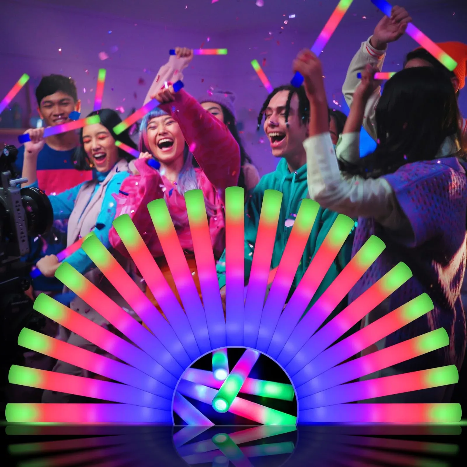 Wellent 48 Pcs Led Foam Glow Sticks, Bulk Glow Sticks, Glow In The Dar