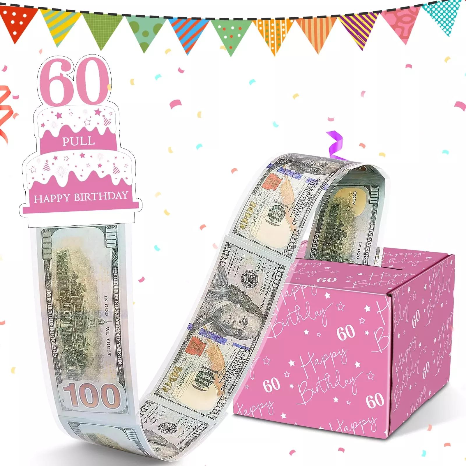 Wenmthg Happy 60Th Birthday Money Box For Cash Gift Pull - 60Th Birthd