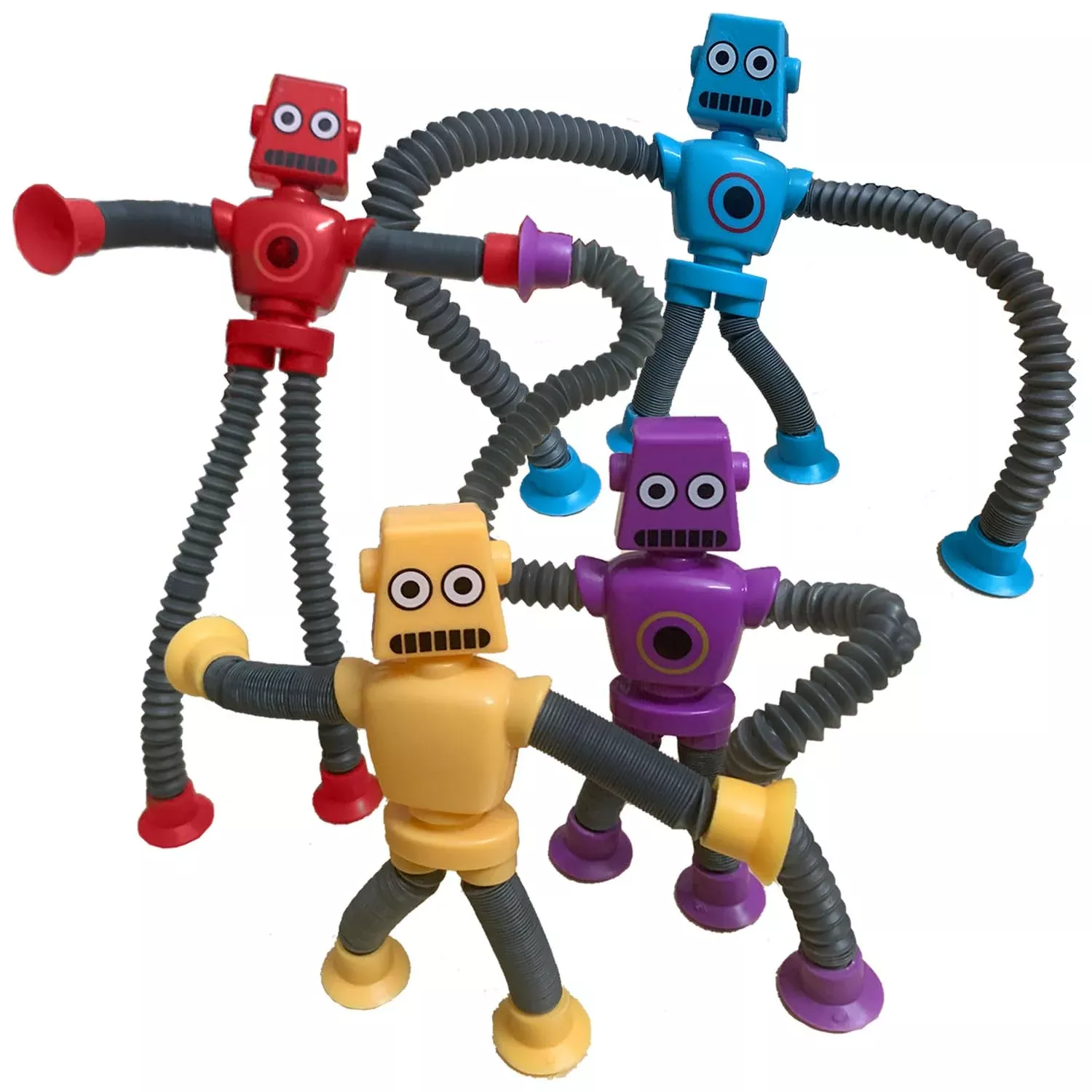 Whongkidz Robot Fidget Toys Pop Tubes, 4-Pack, Multi-Color