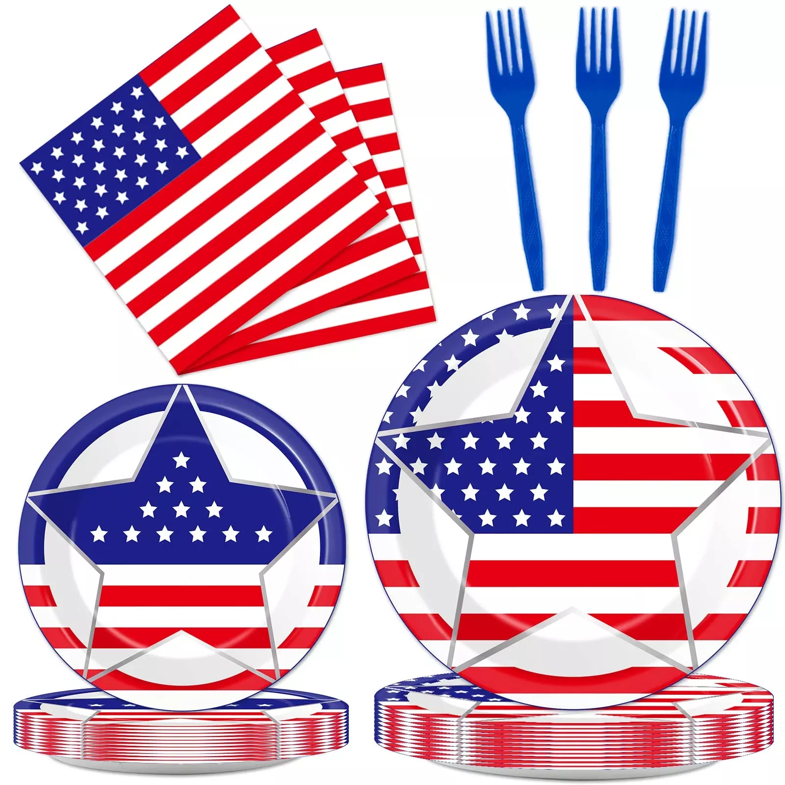 Wiooffen 4th of July Party Supplies Set, 24 Medium Plates, Red