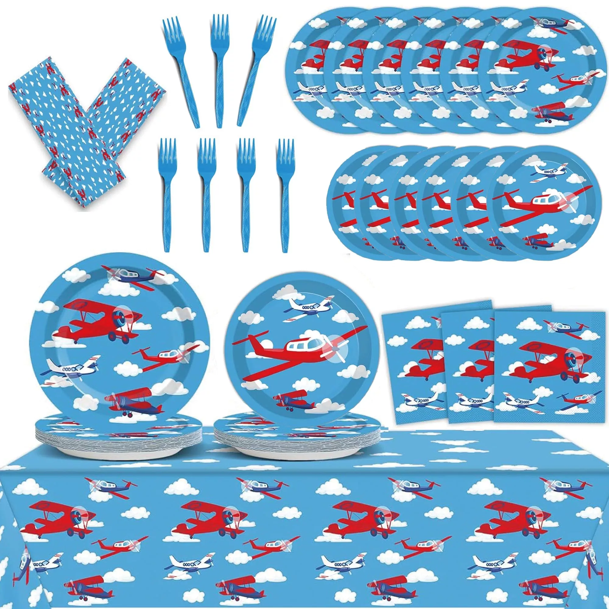 Wiooffen Airplane Party Supplies Set, 98 Pieces, Multi-Color