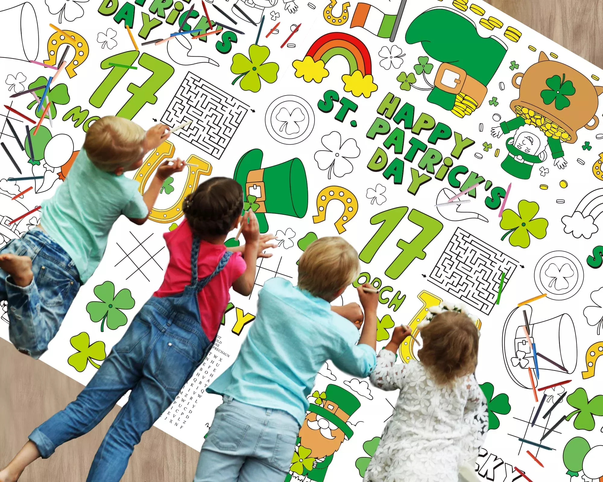 Wiooffen Giant St. Patrick's Day Coloring Poster 82" x 47"