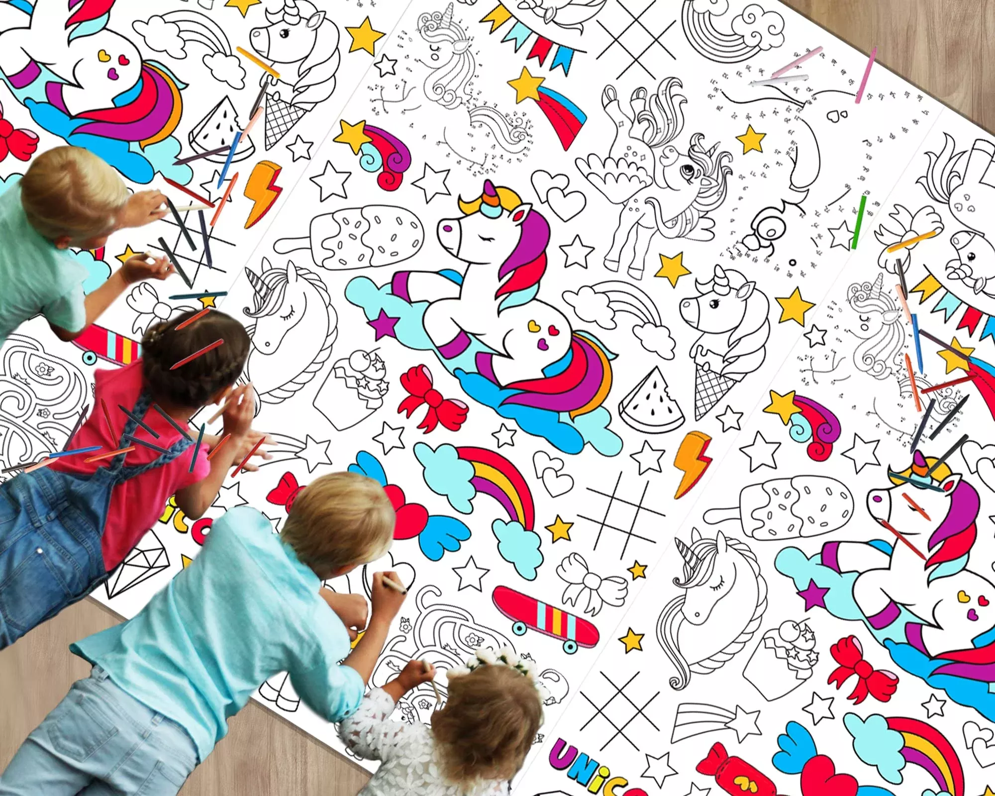Wiooffen Giant Unicorn Coloring Poster 82"x47" Multi Color