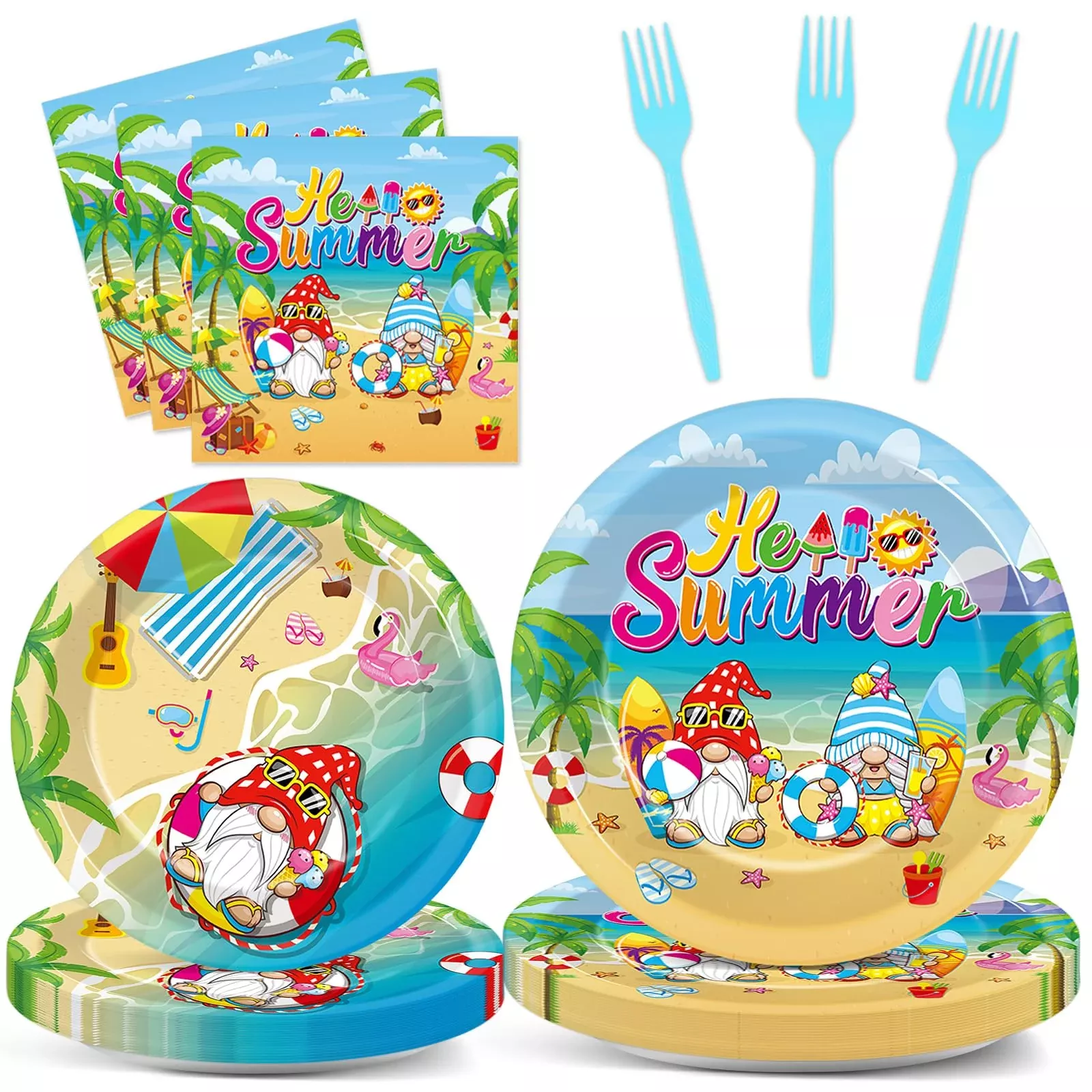Wiooffen Summer Party Tableware Set, 24pcs Plates & Napkins, Blue