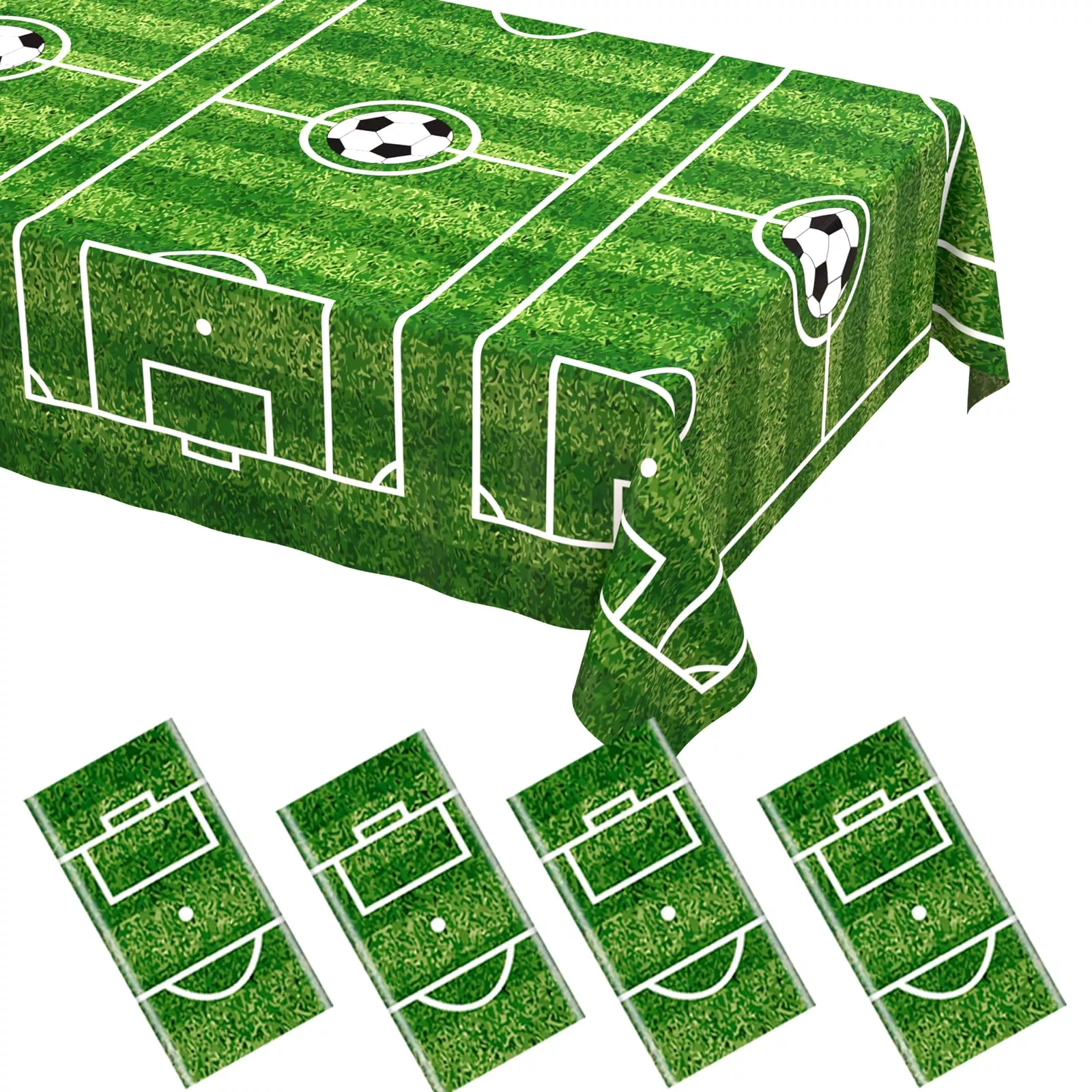 WNINK Soccer Party Tablecloths, Green, 4 Pack, Disposable Plastic