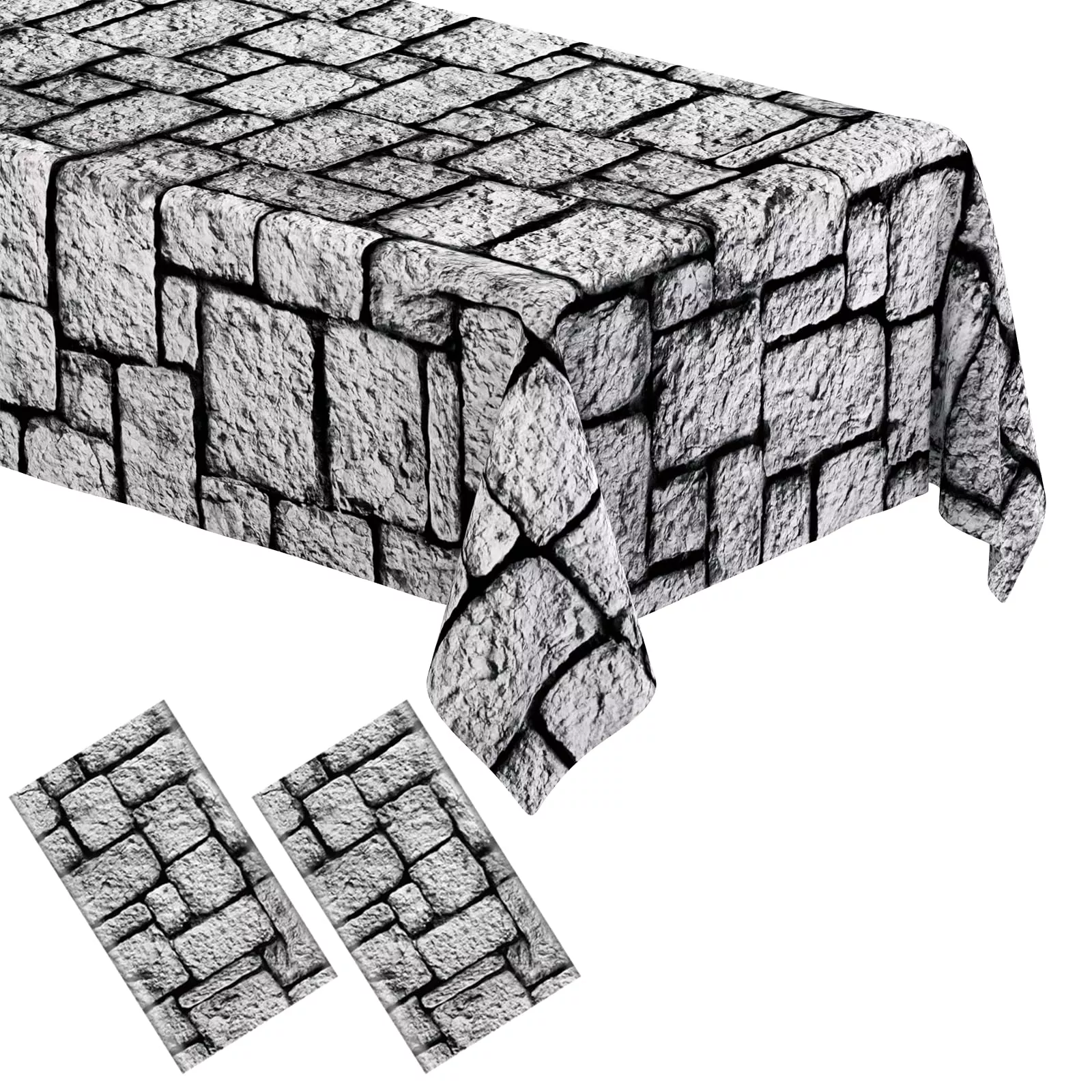 WNINK Stone Wall Tablecloths 54x108 inch 2 Pack for Medieval Parties