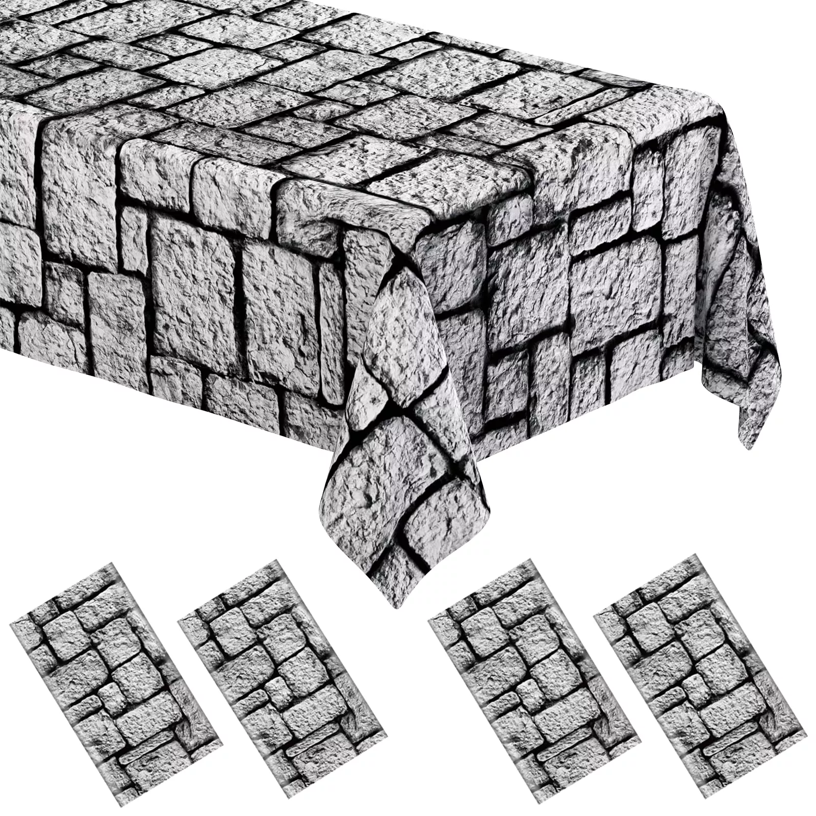 WNINK Stone Wall Tablecloths 54x108 inch 4 Pack for Medieval Parties