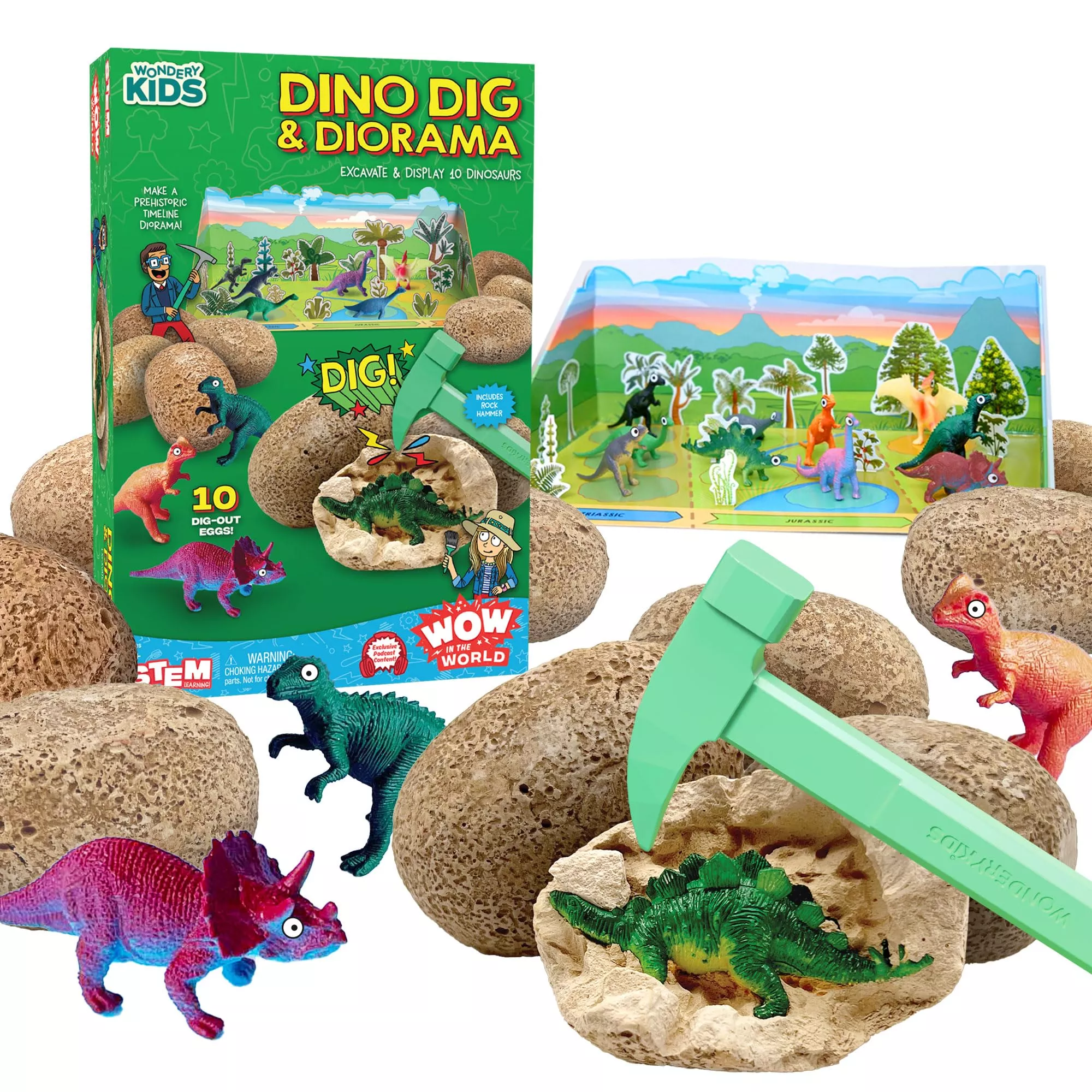 WONDERY KIDS Dinosaur Excavation Kit - 10 Plaster Eggs - Medium