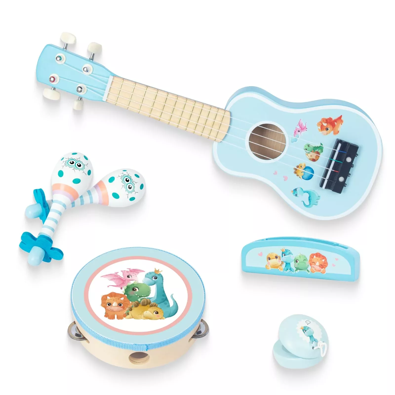 WoodenEdu Musical Instrument Set for Toddlers, 6-Piece, Blue,