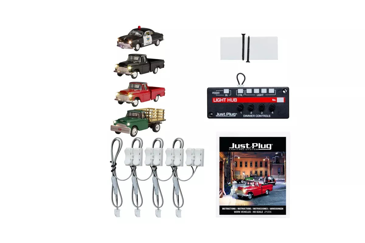 Woodland Scenics JP5906 HO Scale Just Plug Value Pack Work Vehicles with Light Hub