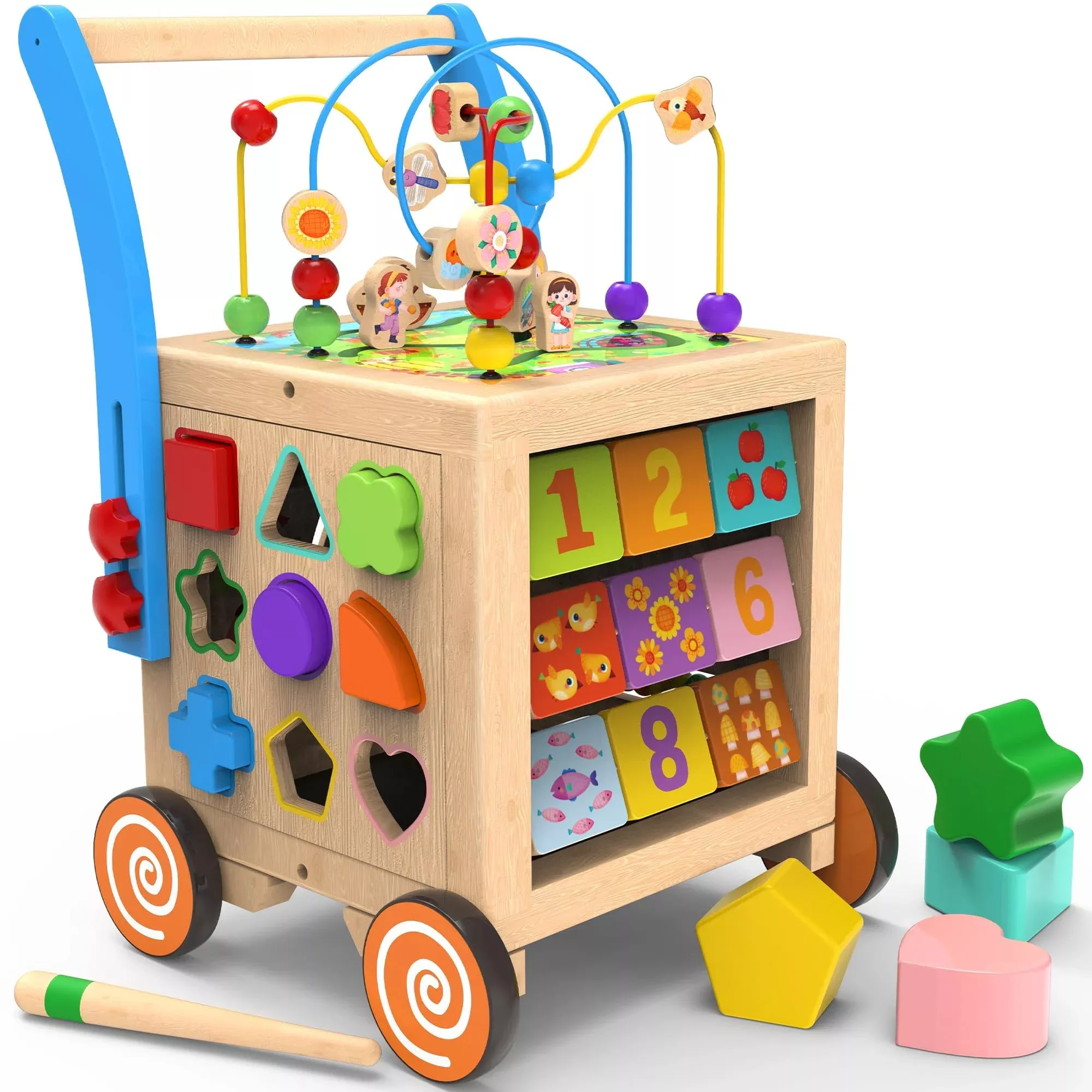 WOODMAM Wooden Baby Walker Activity Center, Multicolored, Medium