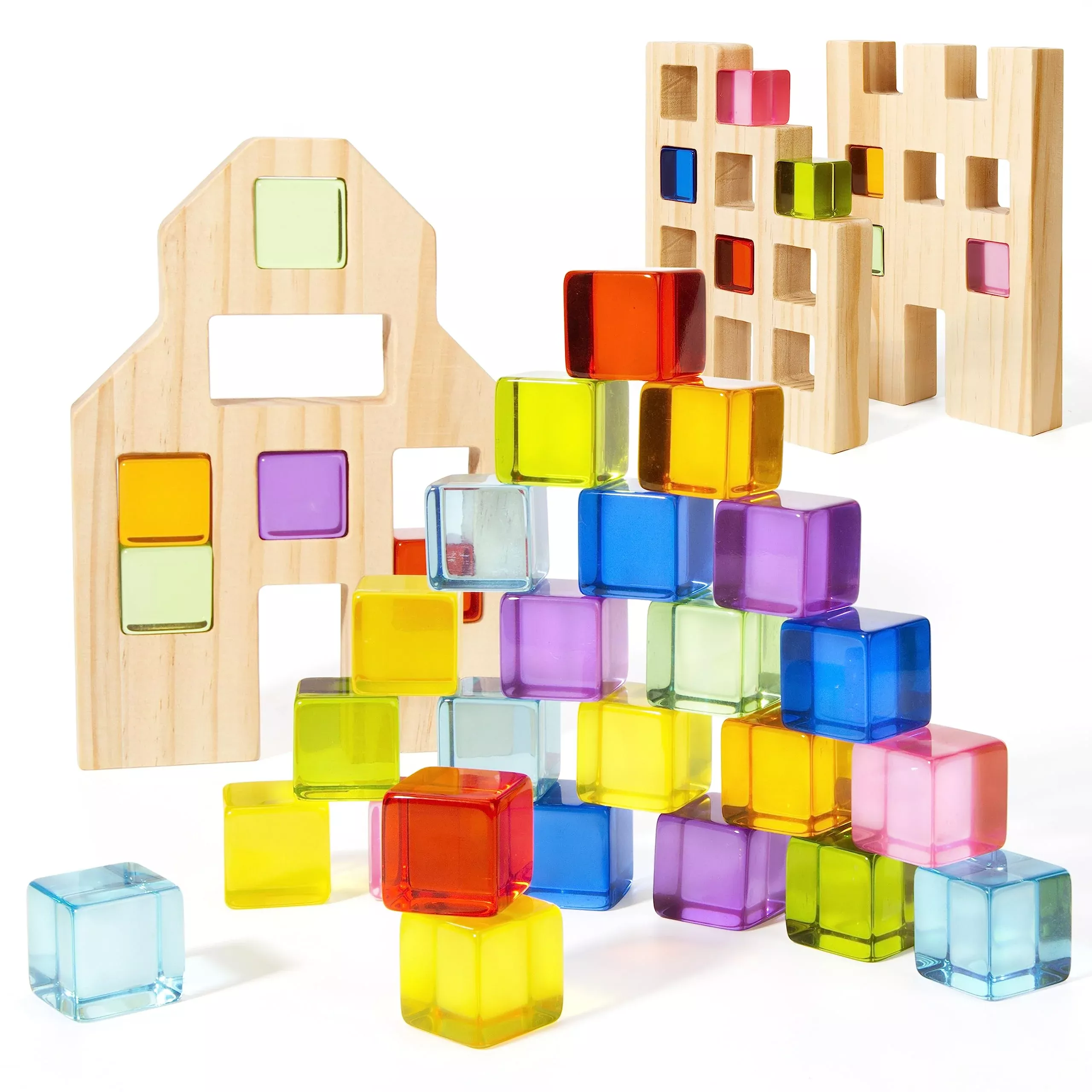 Woodtoe Rainbow Blocks Building Set for Kids, Multicolor, 36 Pieces