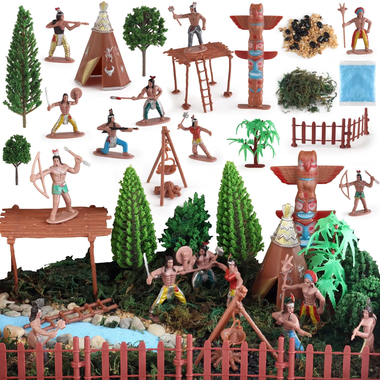wookidel Native American Indians Figures Set for Education, 44 PCS