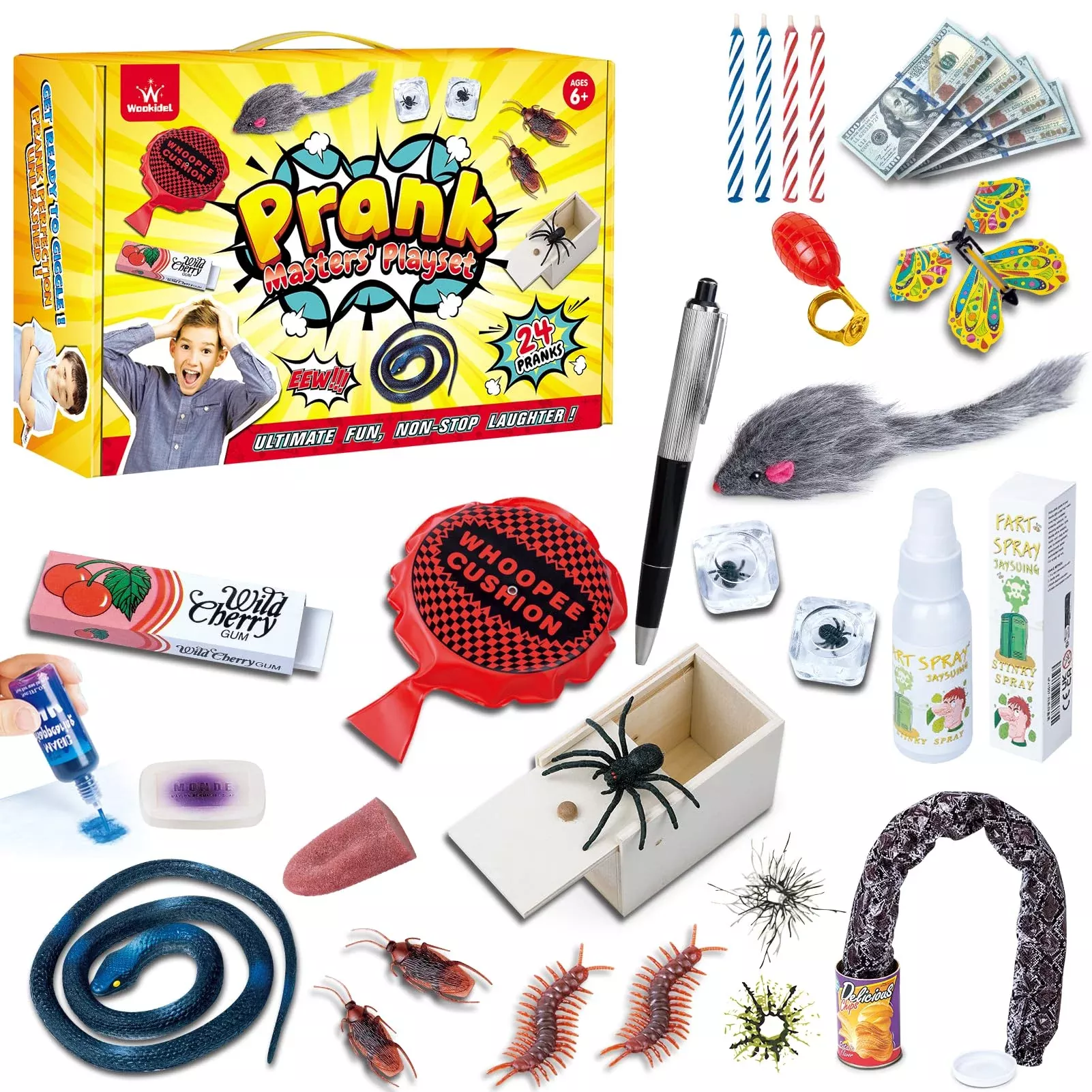 wookidel Prank Toy Set for Parties - 24 Props, Yellow, 10.
