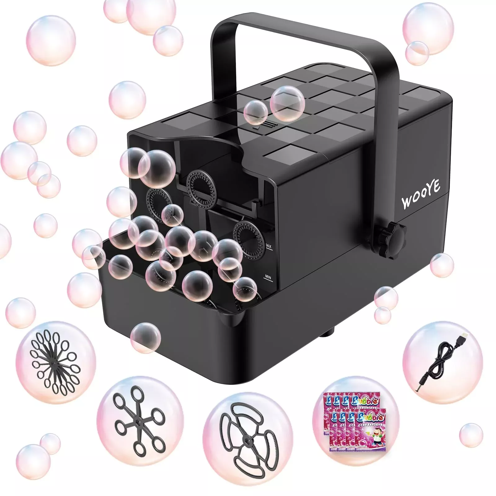 WOOYE Bubble Machine for Kids, 3-in-1, Polished Black, Portable