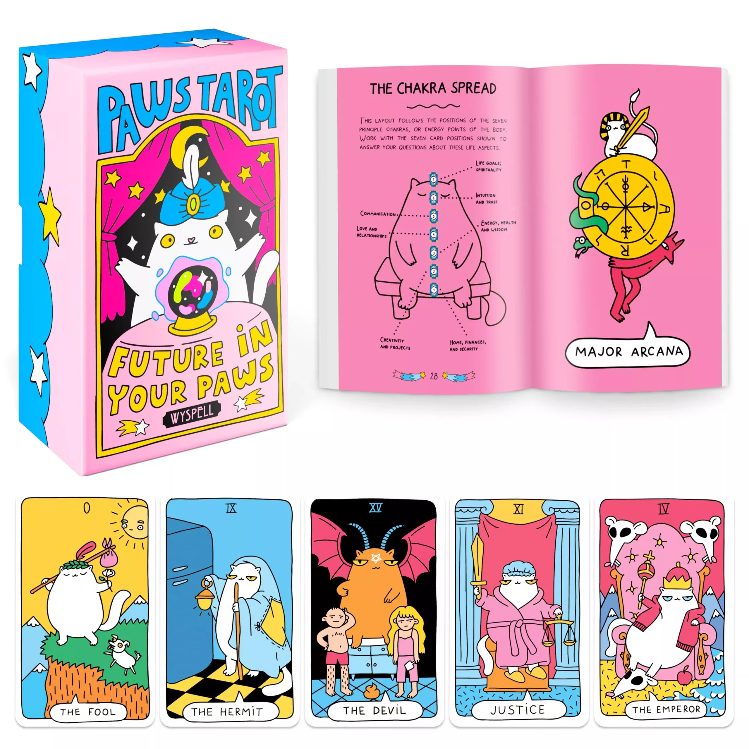 Wyspell Cat Tarot Deck with Guidebook, Multicolor, 2.75" x