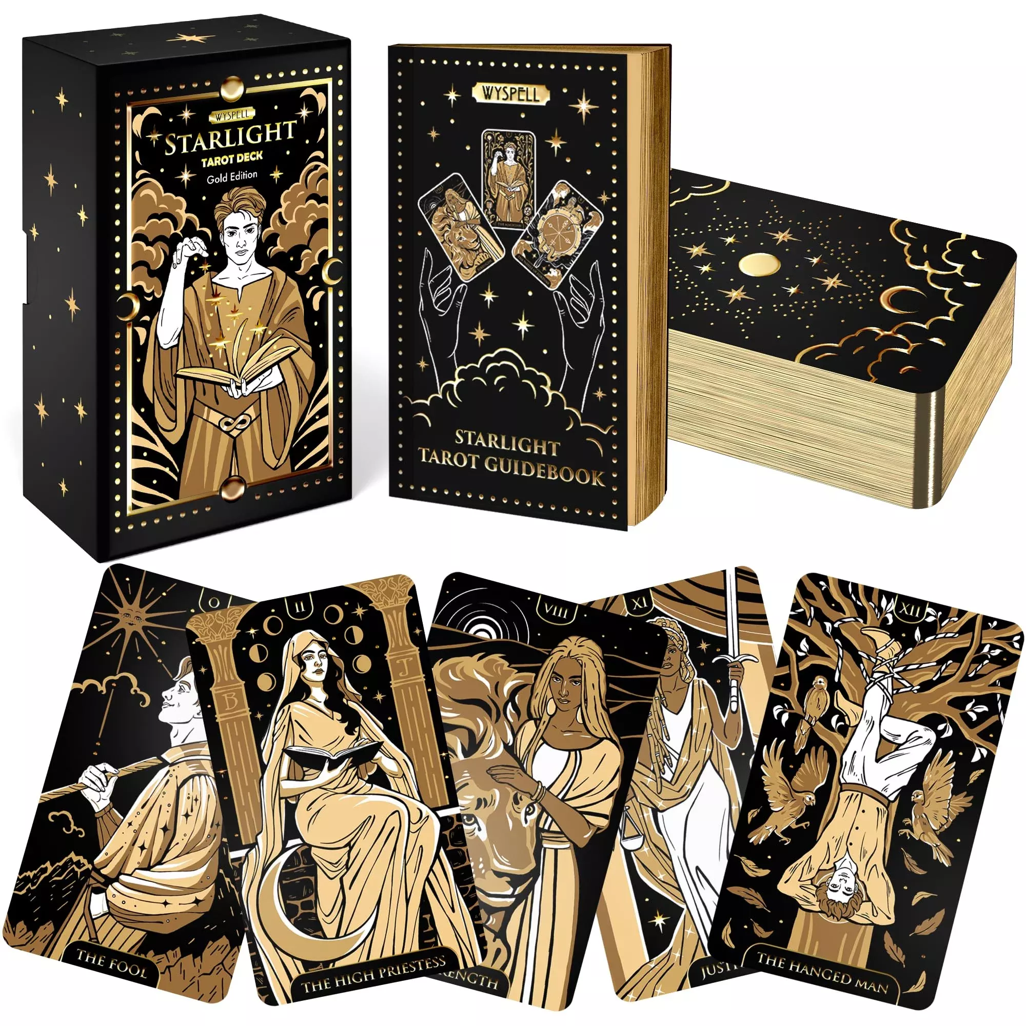 Wyspell Starlight Tarot Deck for Beginners, Gold-Gilded, 4.75