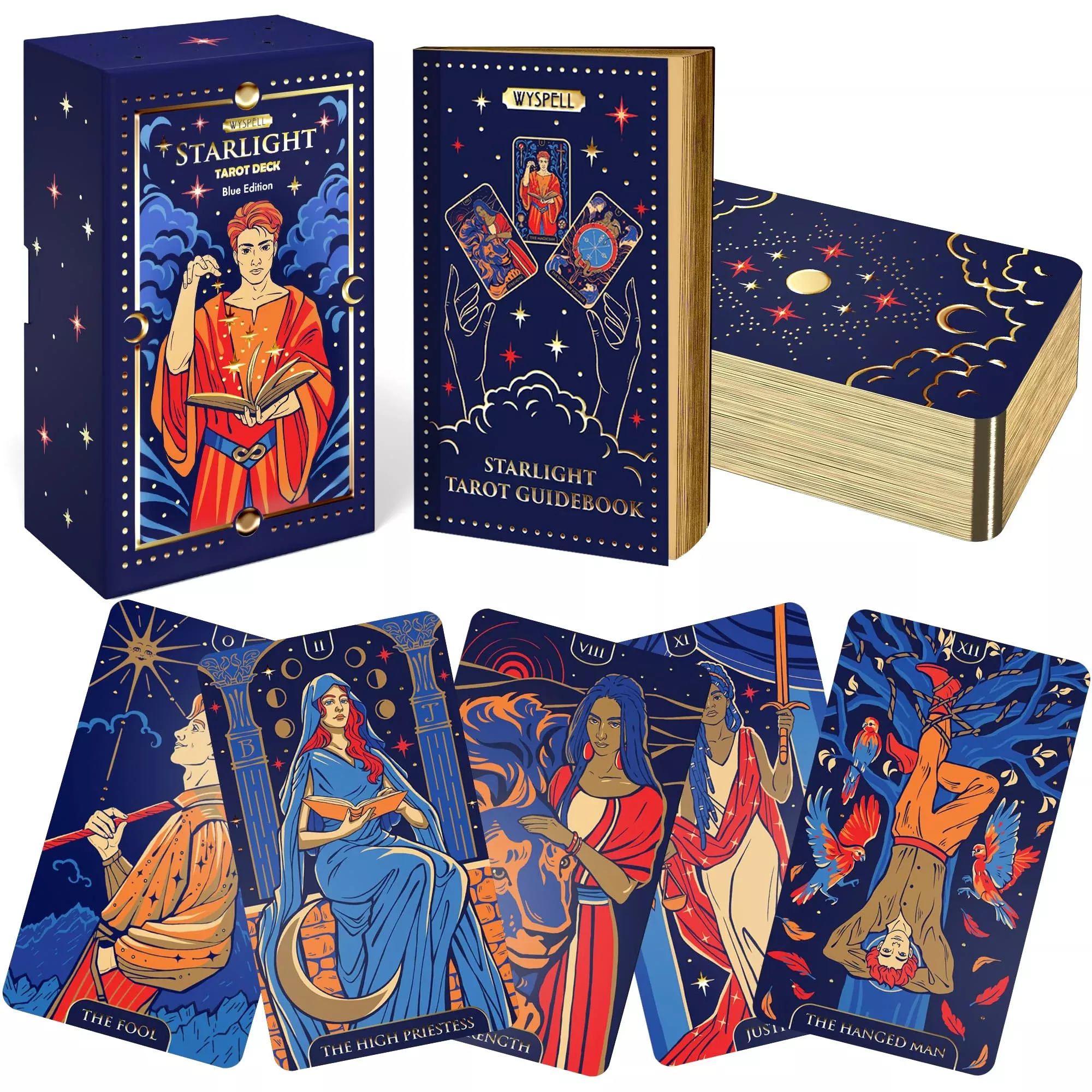 Wyspell Tarot Deck for Beginners, Blue, 4.75"x2.75", Gold