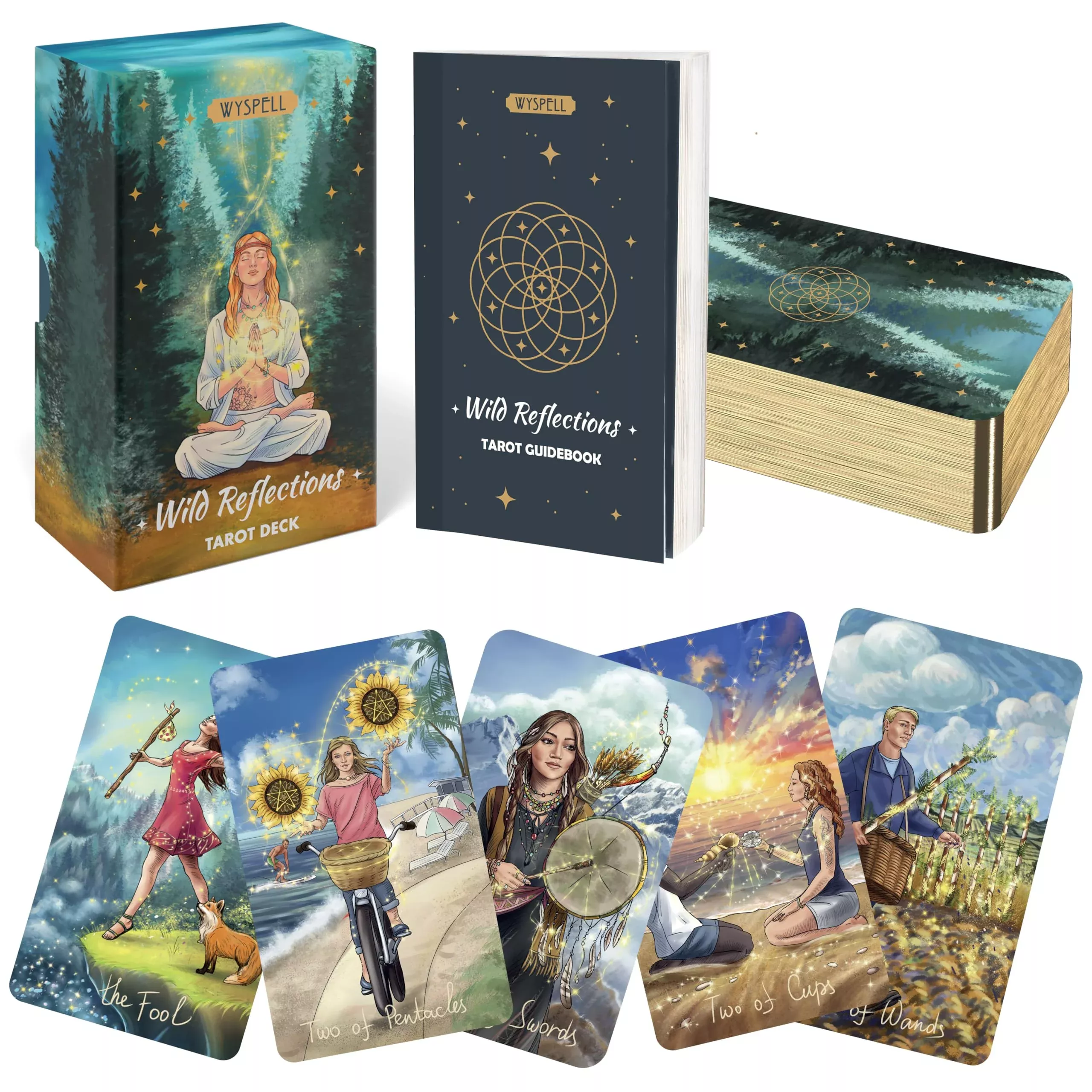 Wyspell Wild Reflections Tarot Deck with Guidebook, Green, 4.75"x2