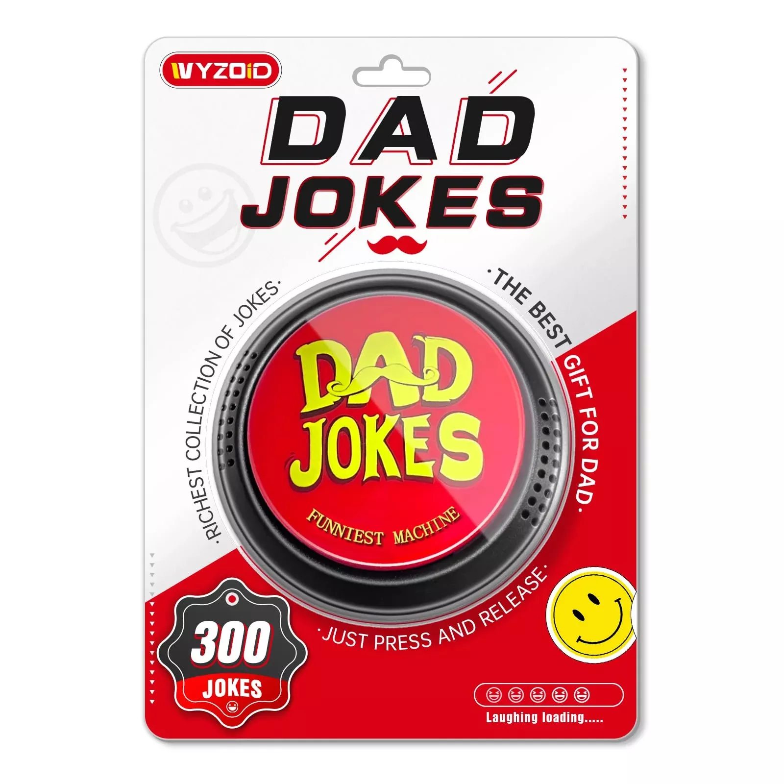 WYZOID Dad Joke Button - Funny Desk Toy, Small, Red, 300 Jokes