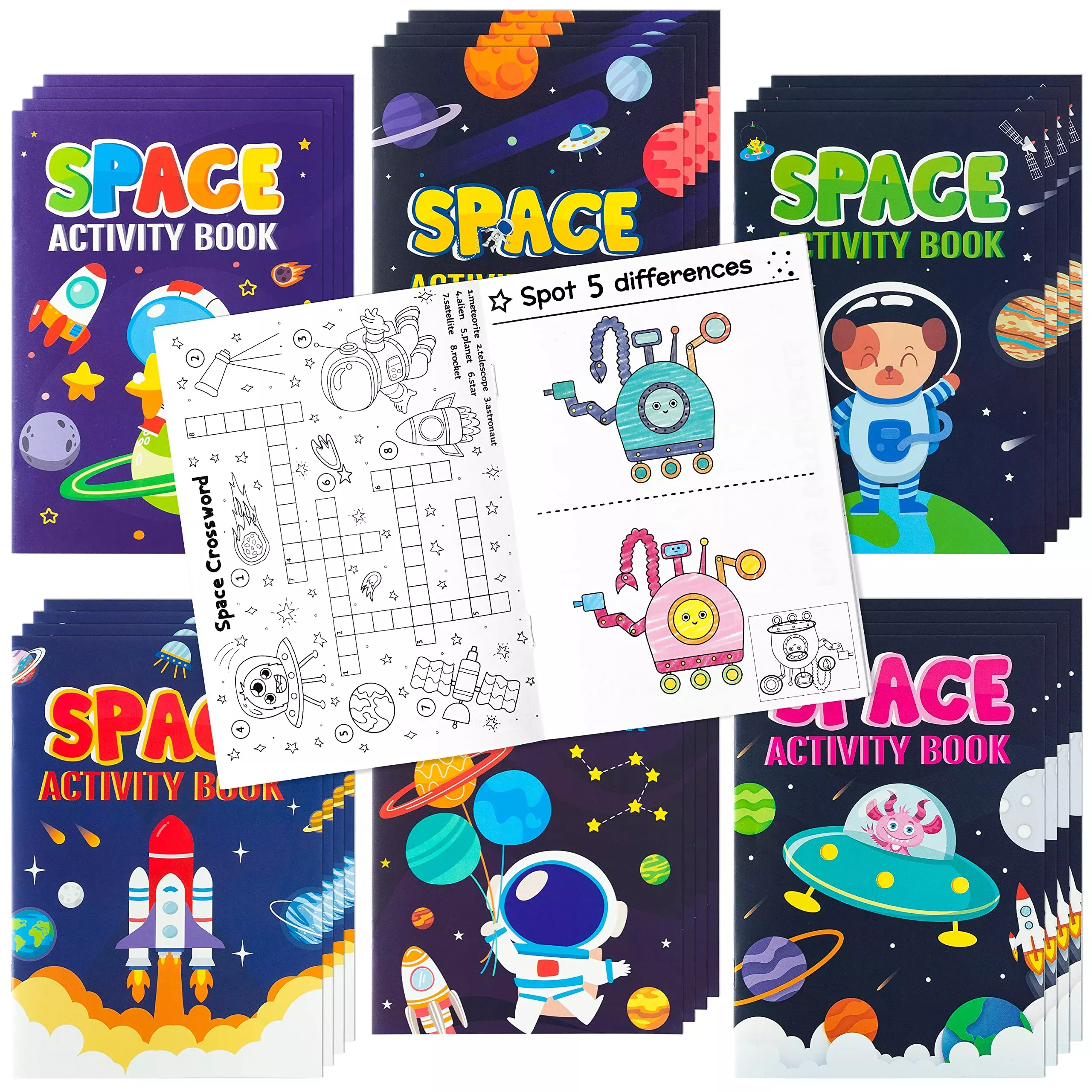 X1zuue Space Theme Activity Books - 24 Pack, Fun Educational Games