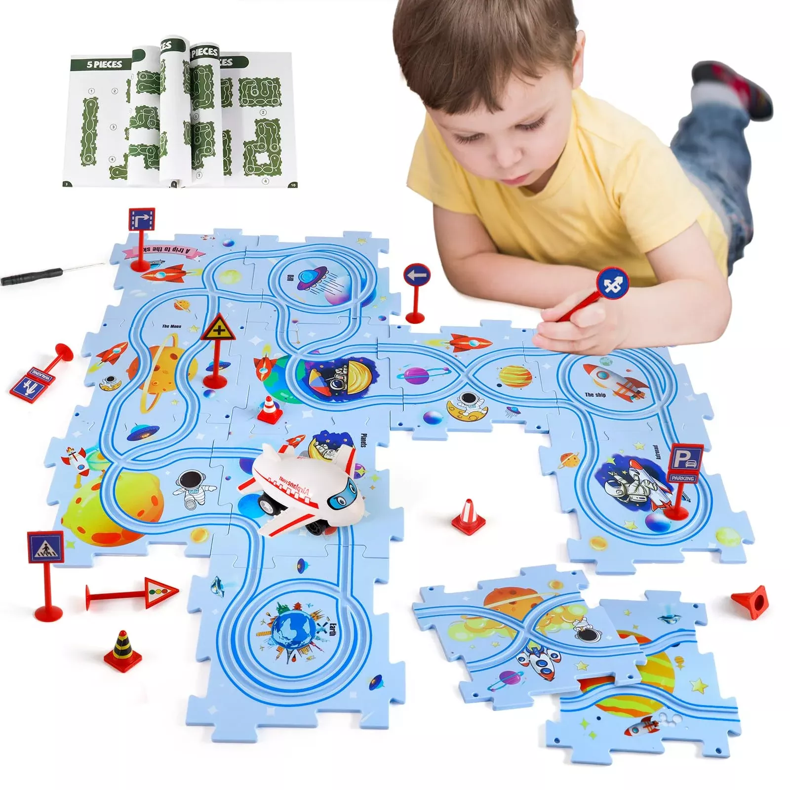 XAZASTOV Plastic Floor Puzzles for Kids, Blue, One Size, 12 Pieces