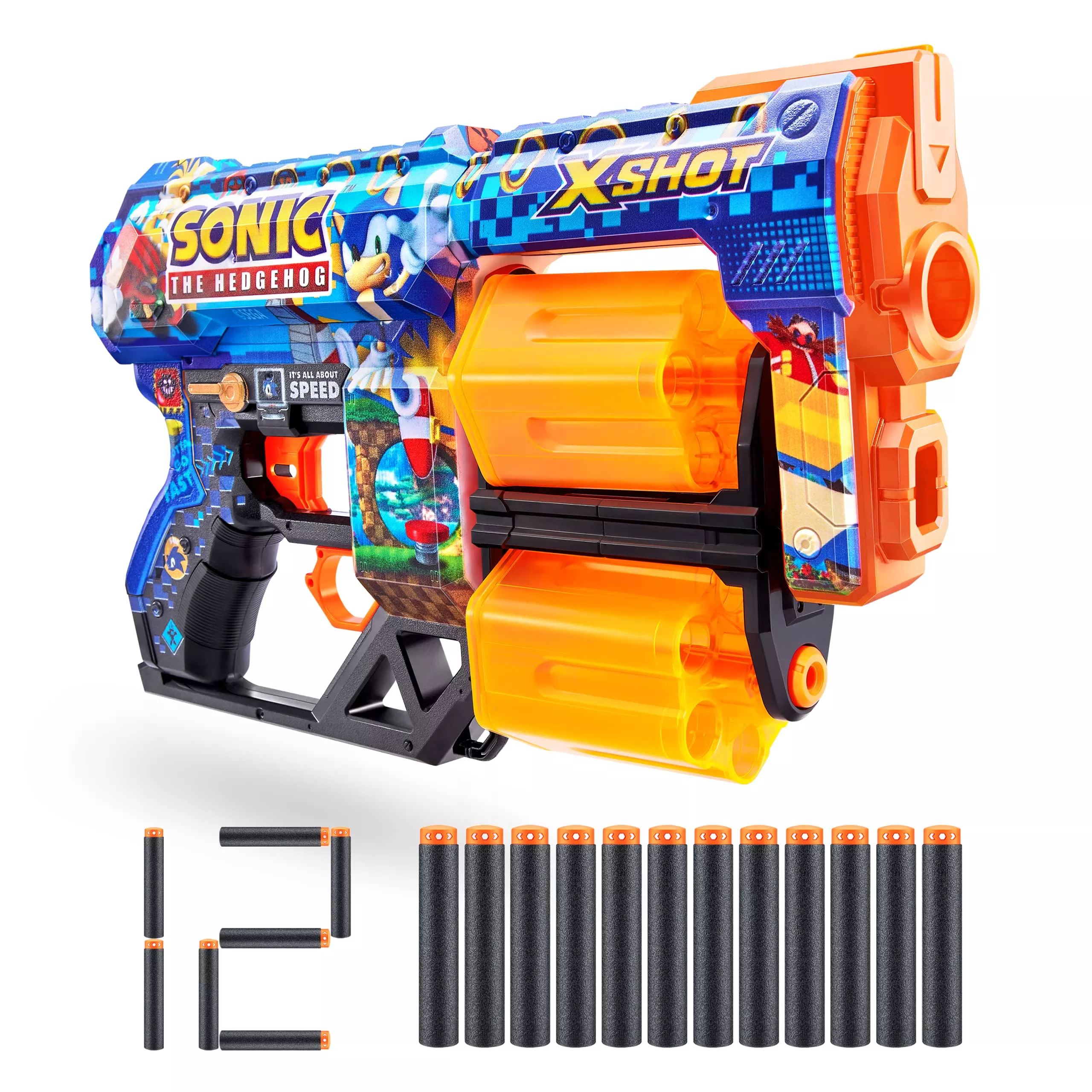 XShot Dread Blaster Sonic the Hedgehog 12-Dart Capacity Foam Darts