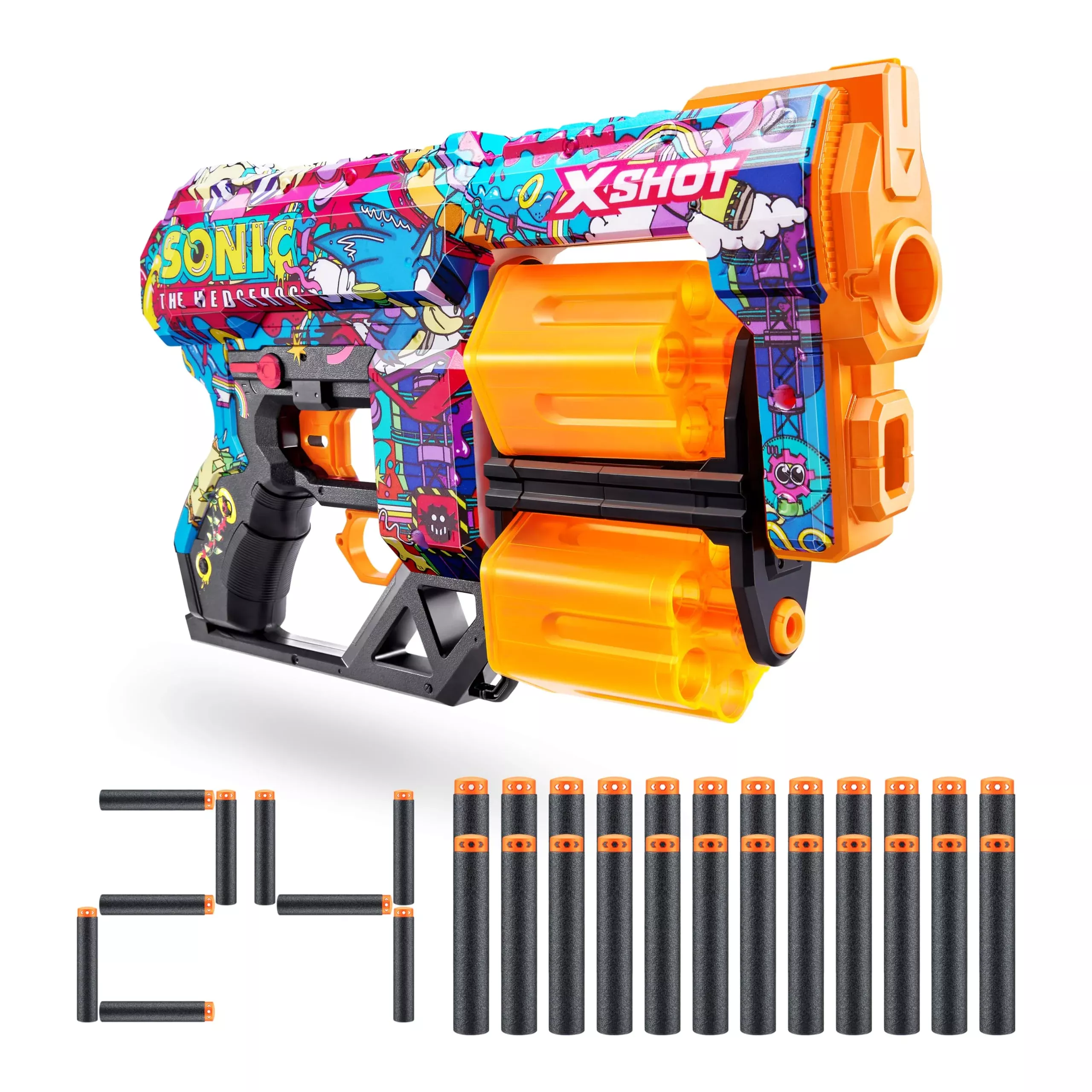 XShot Dread Sonic Robotnik Blaster - 24 Darts, Double Rotating Barrels