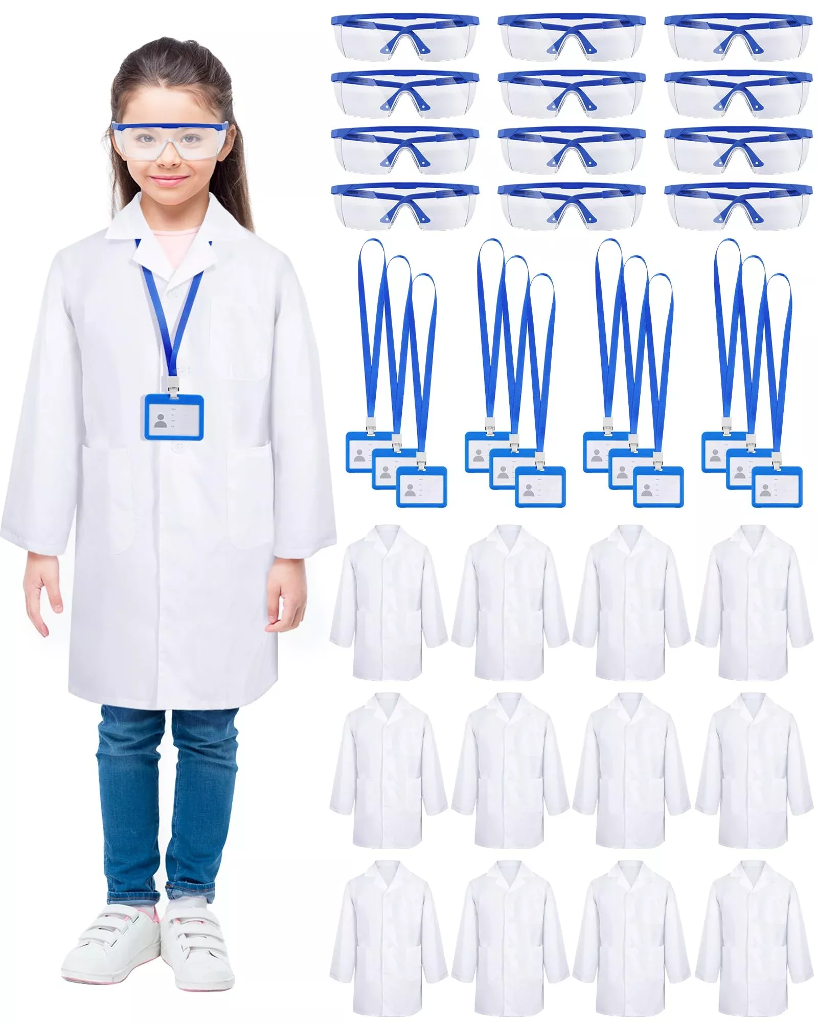 Xtinmee Kids Scientist Lab Costume Set, Medium, White/Blue, 12 Pieces