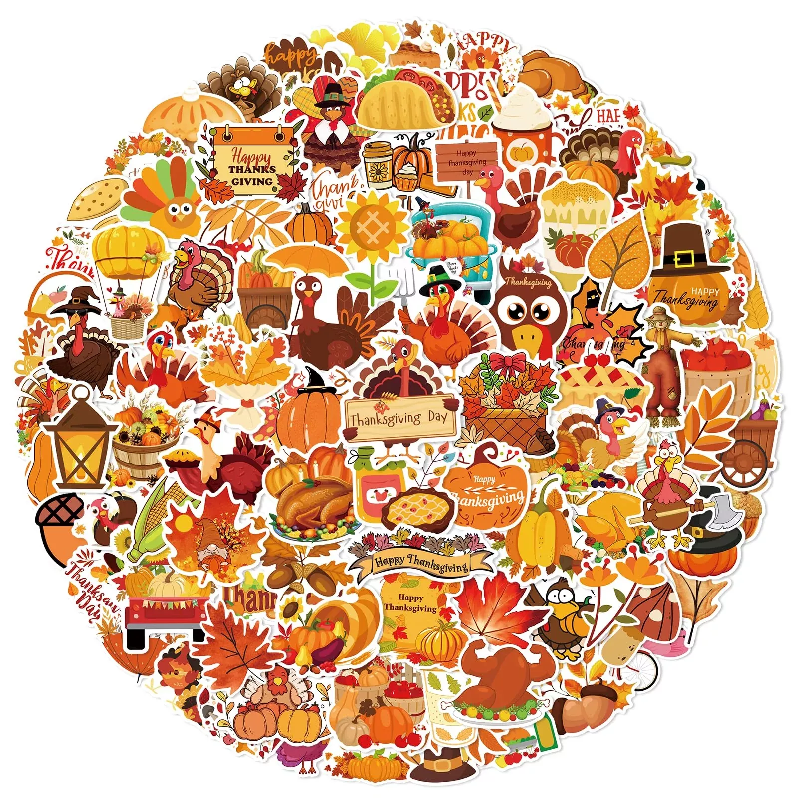 Xzentira 100 Pcs Thanksgiving Stickers Fall Cute Waterproof Vinyl Gift