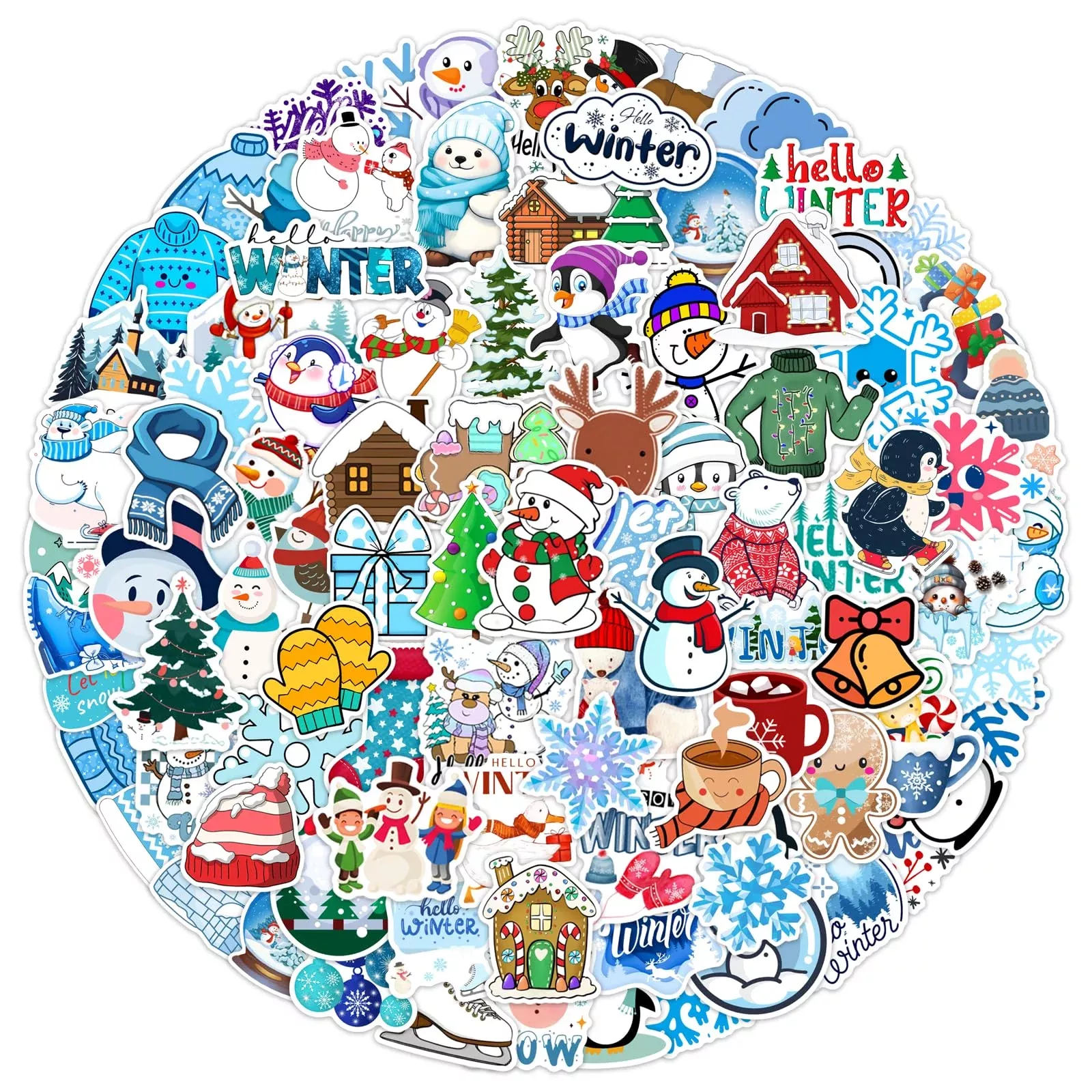 XZENTIRA Winter Stickers 103 PCS Multicolor Vinyl PVC for DIY Projects
