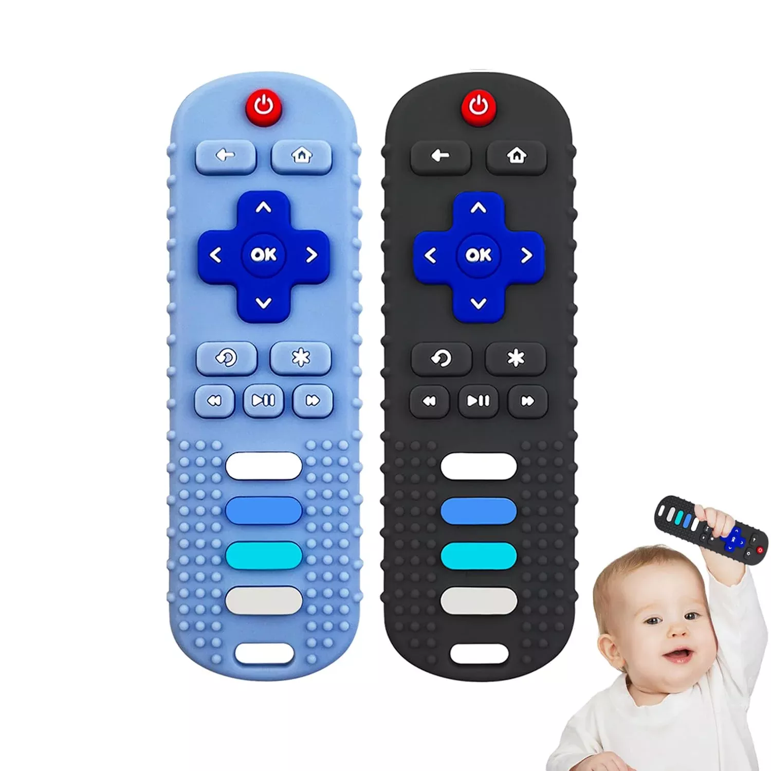 YAPROMO Baby Teething Toy - Silicone Remote Shape - Black & Blue