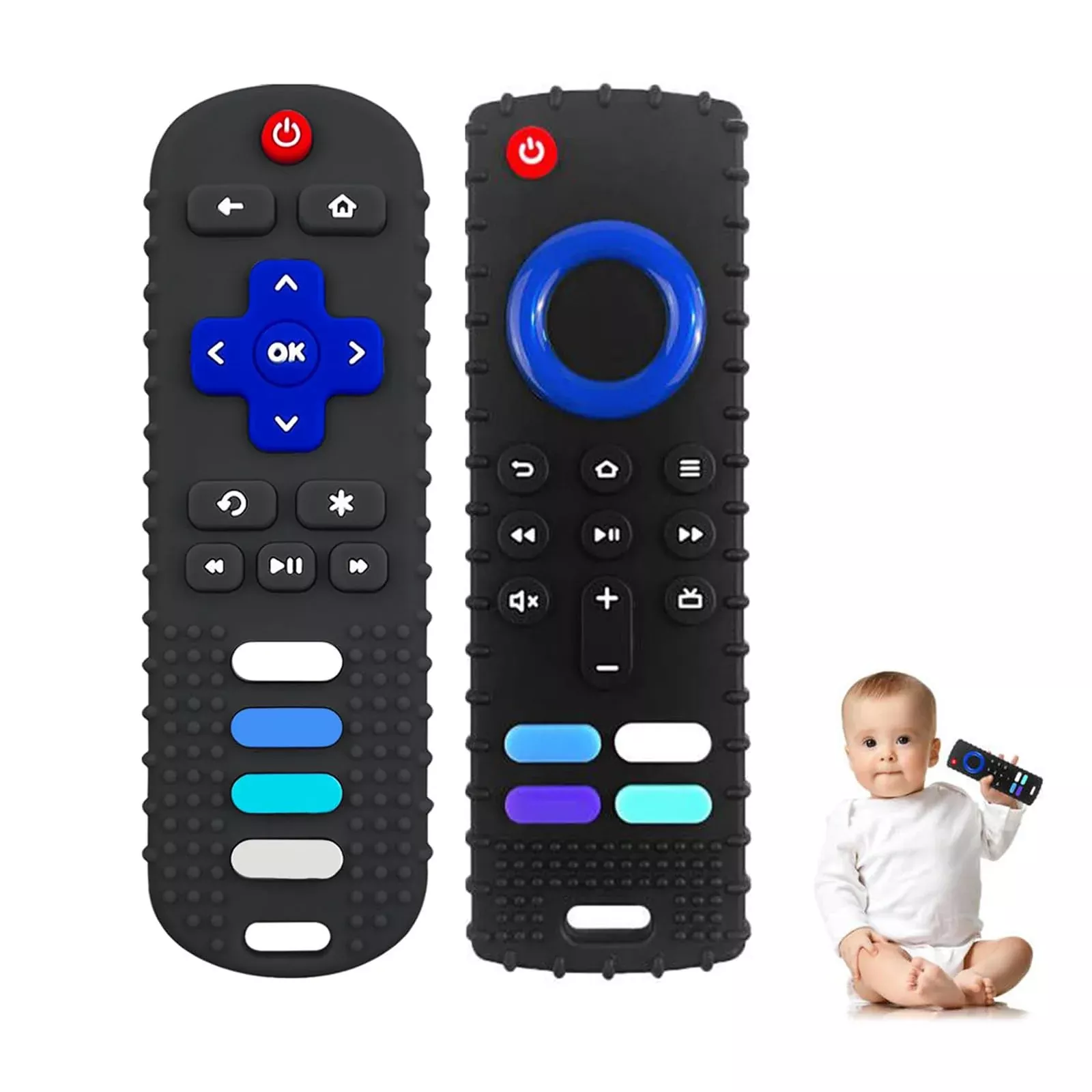 YAPROMO Remote Control Teether Toy for Babies - Black, Silicone