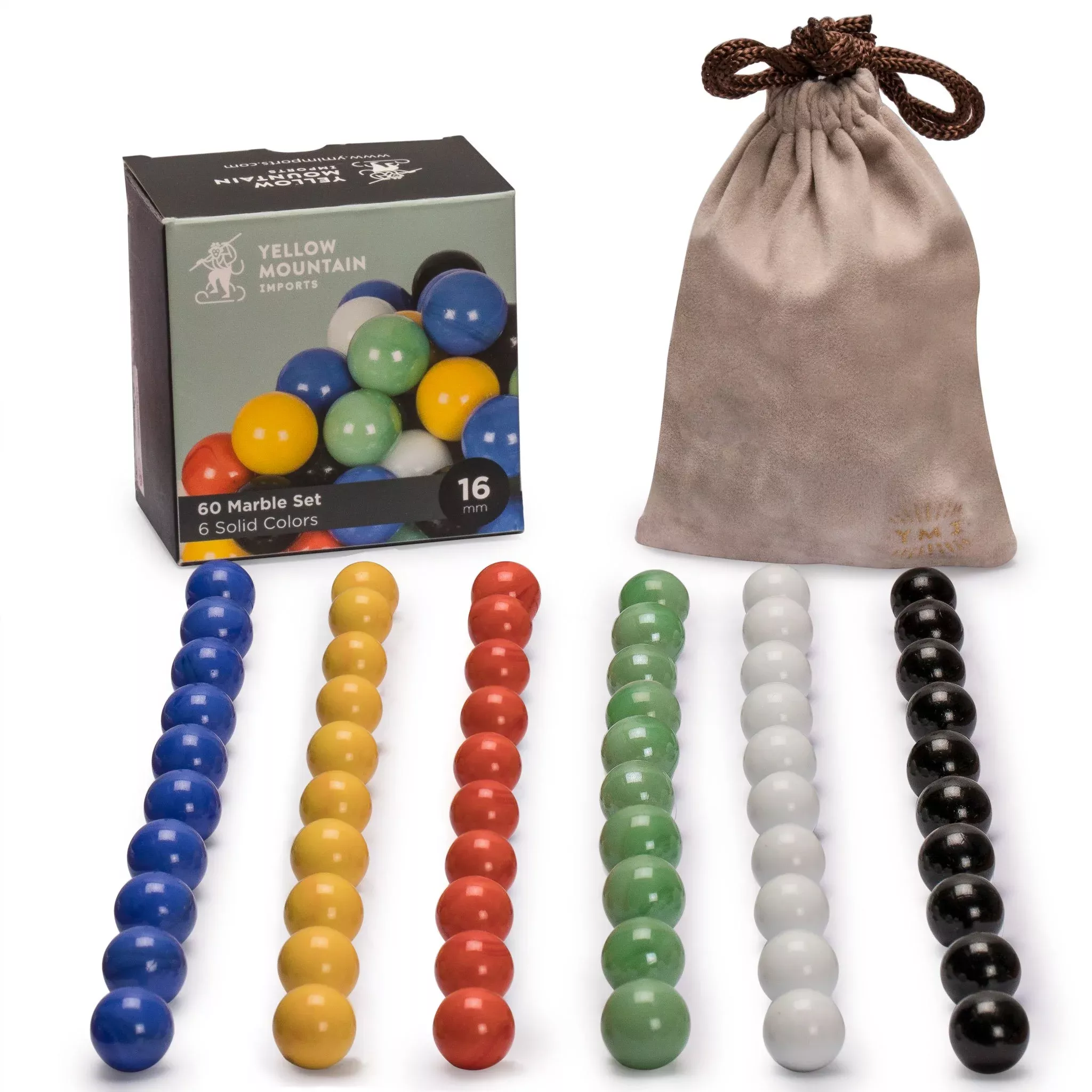 Yellow Mountain Imports 60 Marbles Set for Games, 16mm, White