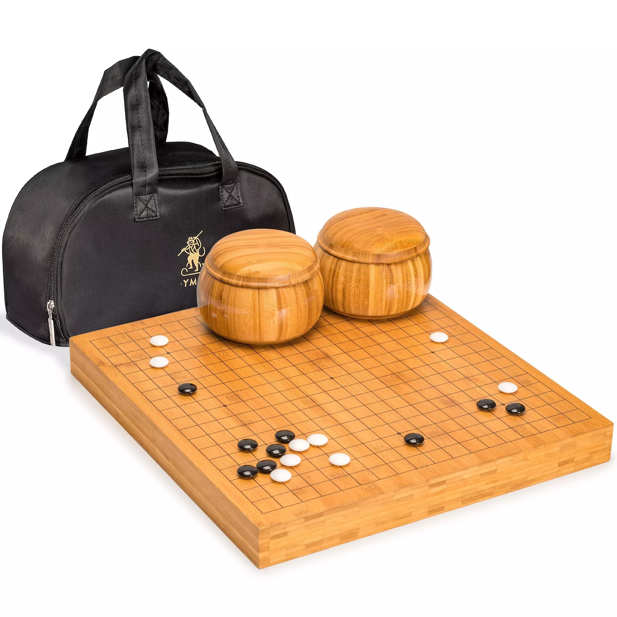 Yellow Mountain Imports Bamboo Go Game Set - 2-Inch Reversible Board,