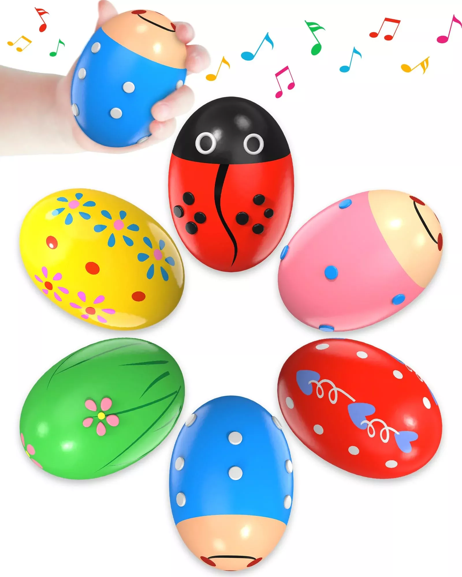 Yetonamr Wooden Musical Shaker Eggs, 3" Tall, Multi, 6
